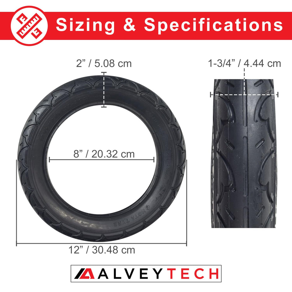 Alveytech 12-1/2''X2-1/4'' (57-203/62-203) Rubber Tire - Replacement Fits Razor Pocket Mod Series, Currie, Mongoose, Schwinn, Ro