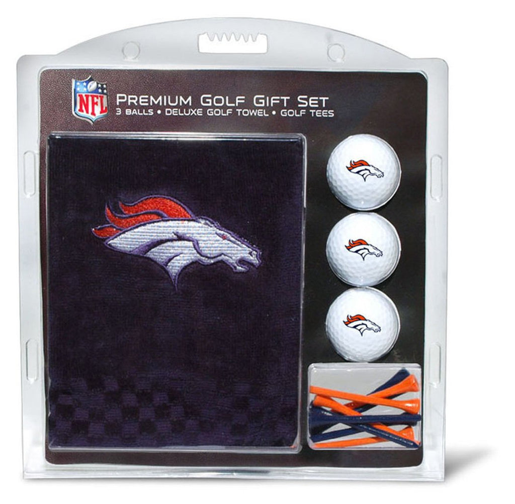 Team Golf Nfl Denver Broncos Gift Set: Embroidered Golf Towel, 3 Golf Balls, And 14 Golf Tees 2-3/4'' Regulation, Tri-Fold Towel