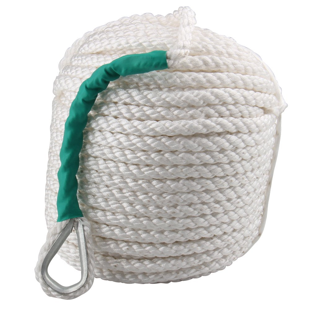 Bang4Buck Three Strand Polypropylene Anchor Rope 1/2 Inch 100 Feet Twisted Dockline For Boat/Sailboat/Sled Line With Thimble And