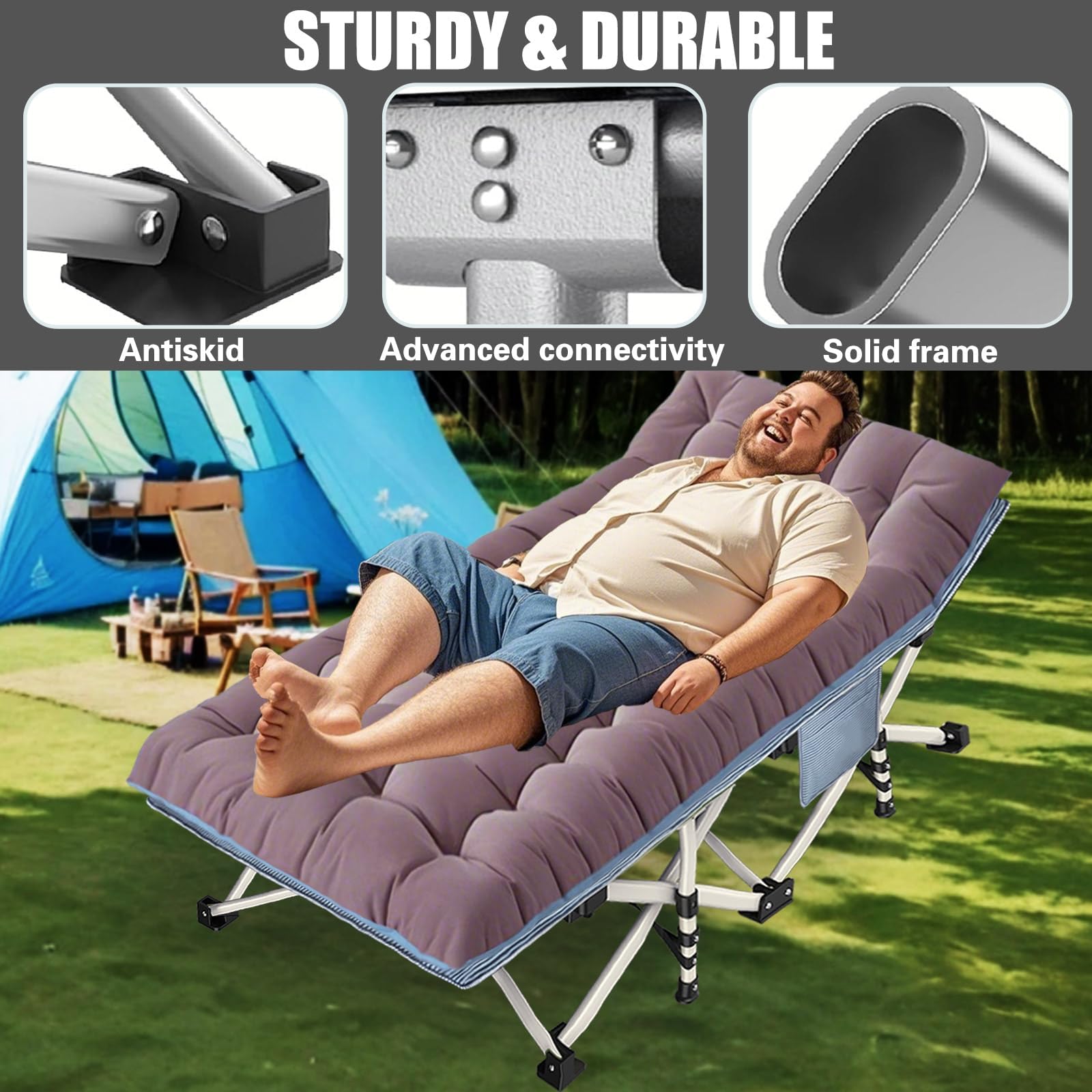 Colmerd 2 Pack Extra Large Cot 79 L X 32 W X 18 H Camping Cot With Comfortable Mattress Xxl Sleeping Cots For Adults 2 Person Ca