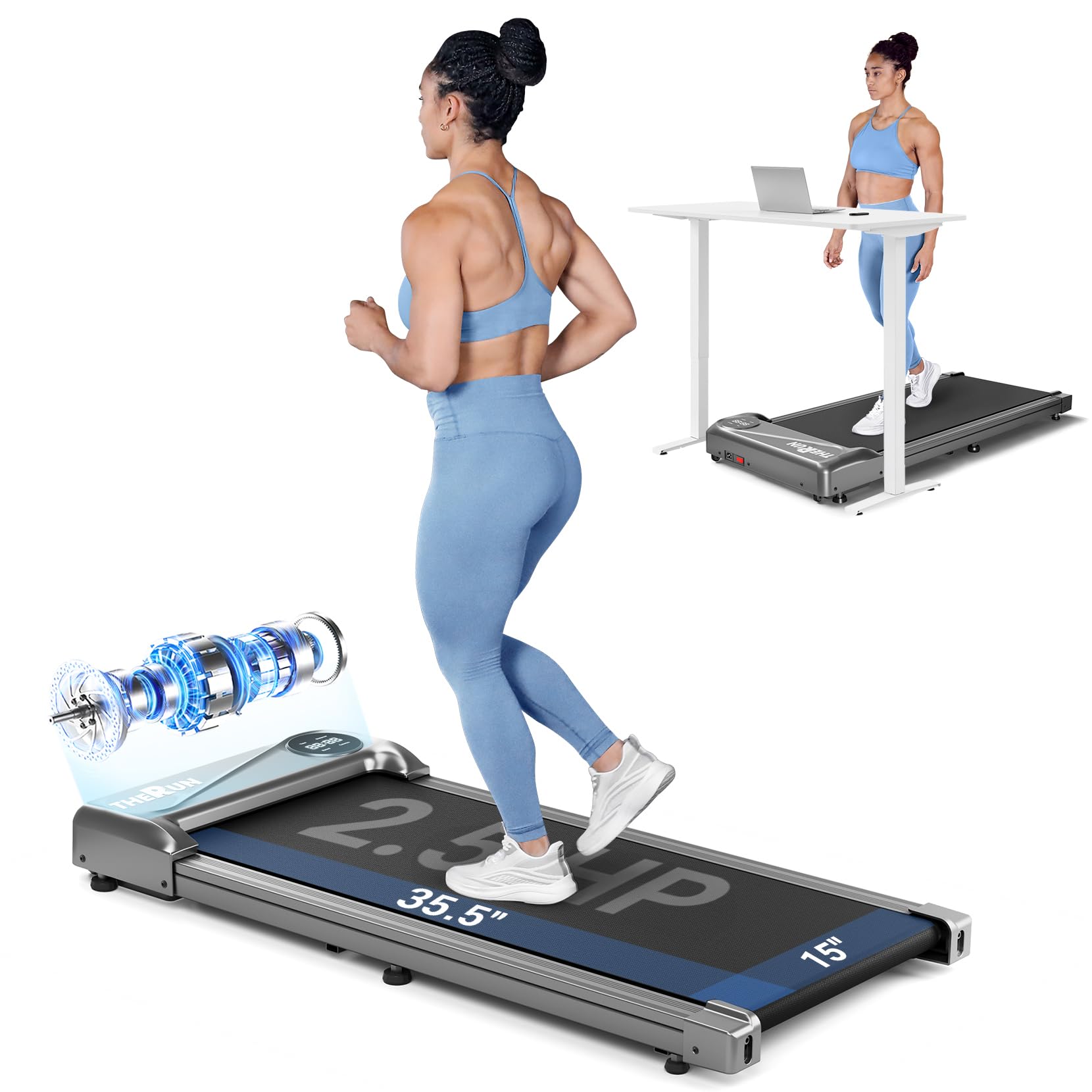 Therun Walking Pad Treadmill Under Desk, Portable Mini Treadmill For Home/Office With 2.5Hp And 265 Lbs Weight Capacity Remote C
