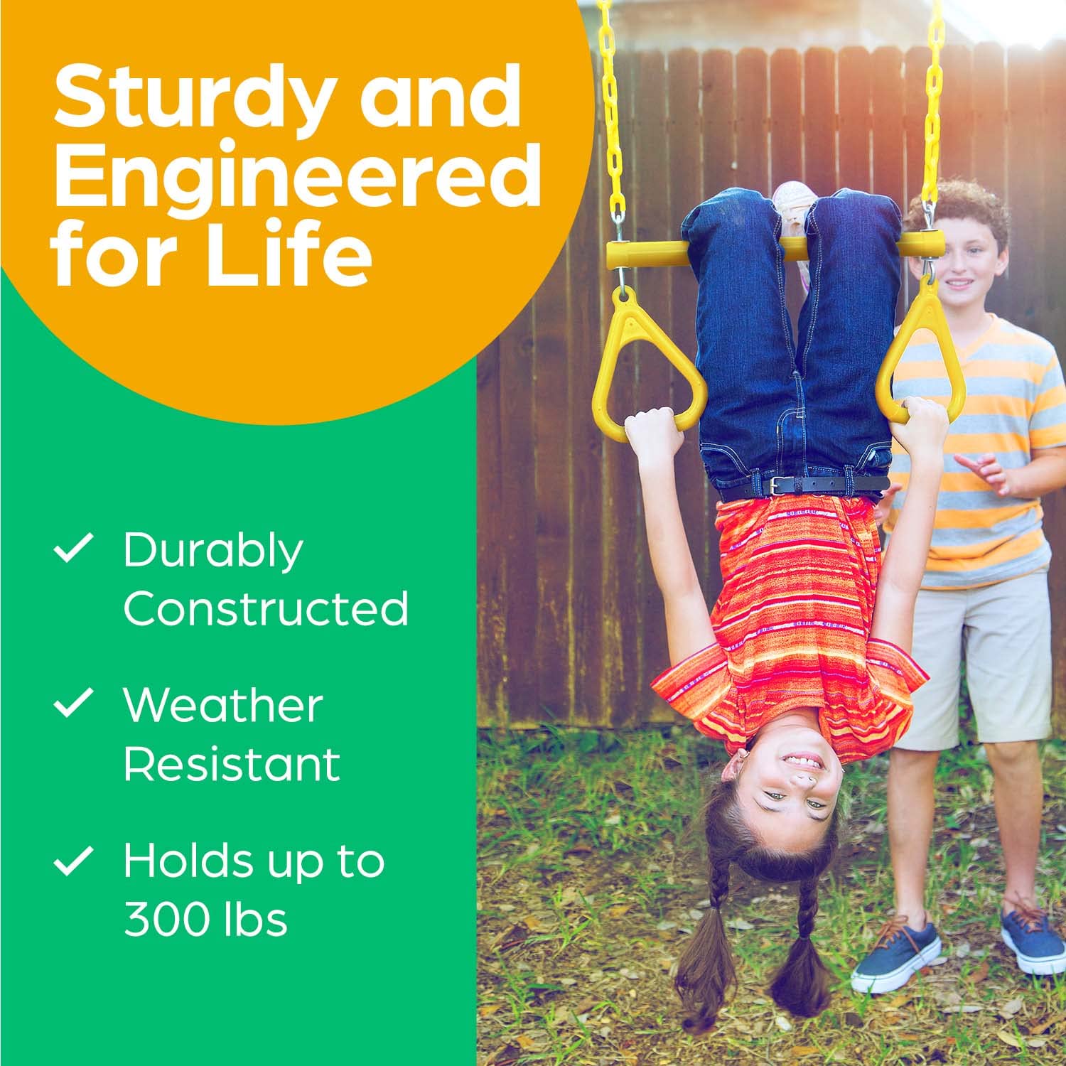 Jungle Gym Kingdom Swing Sets For Backyard, Monkey Bars & Swingset Accessories - Set Includes 18'' Trapeze Swing Bar & 48'' Heav