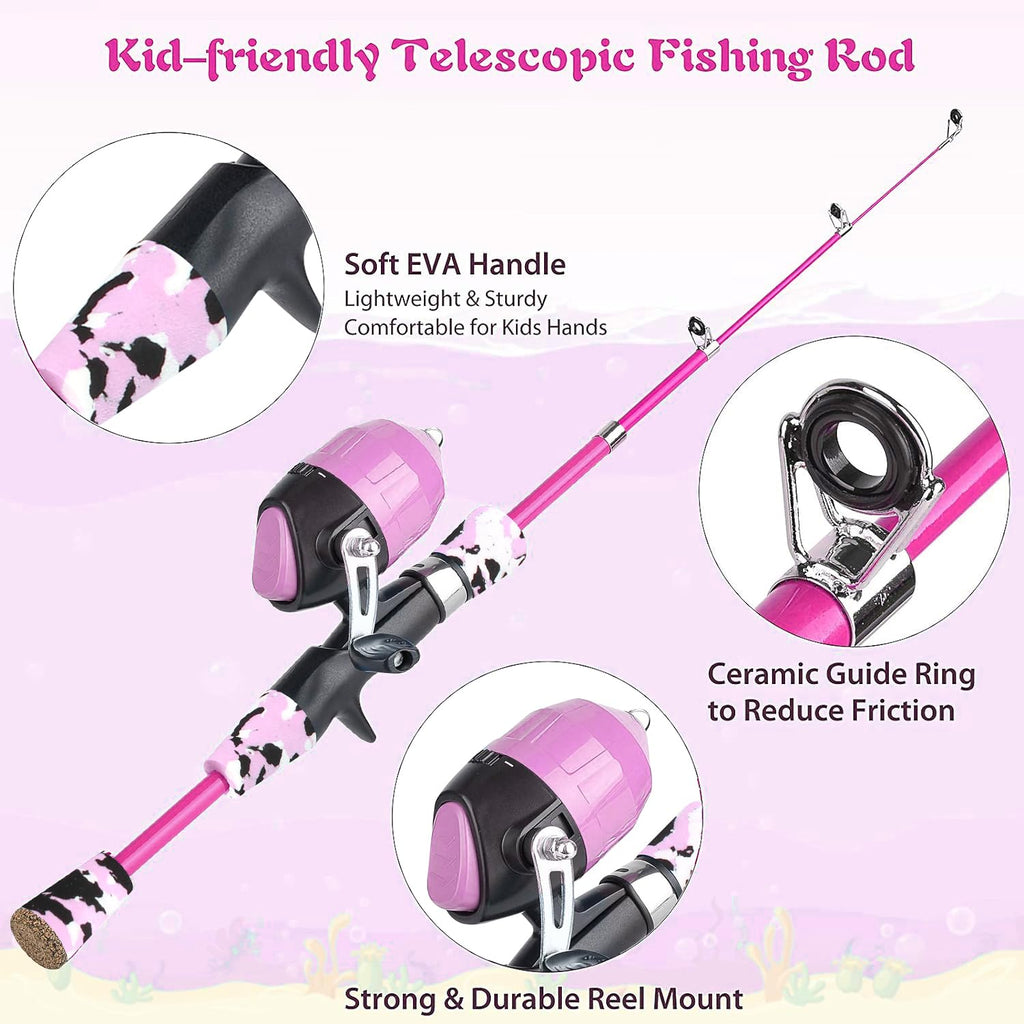 Milerong Kids Fishing Rod, Kids Toys Fishing Pole Portable Telescopic Fishing Rod And Reel Combo Kit For Boys, Girls, Youth - Wi