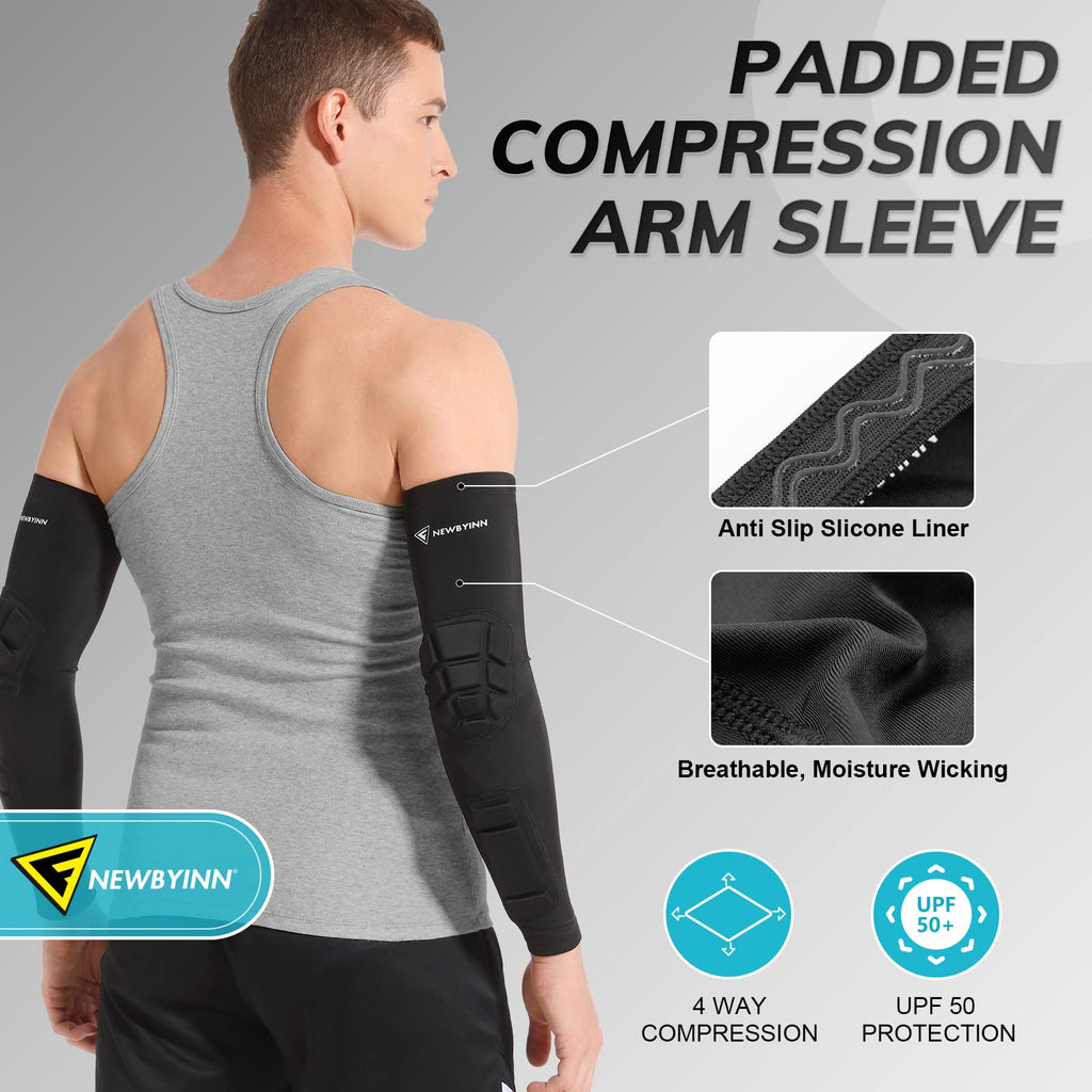 Newbyinn Padded Arm Sleeves 2 Pack, Elbow Forearm Crashproof Pads For Football Basketball Volleyball Soccer