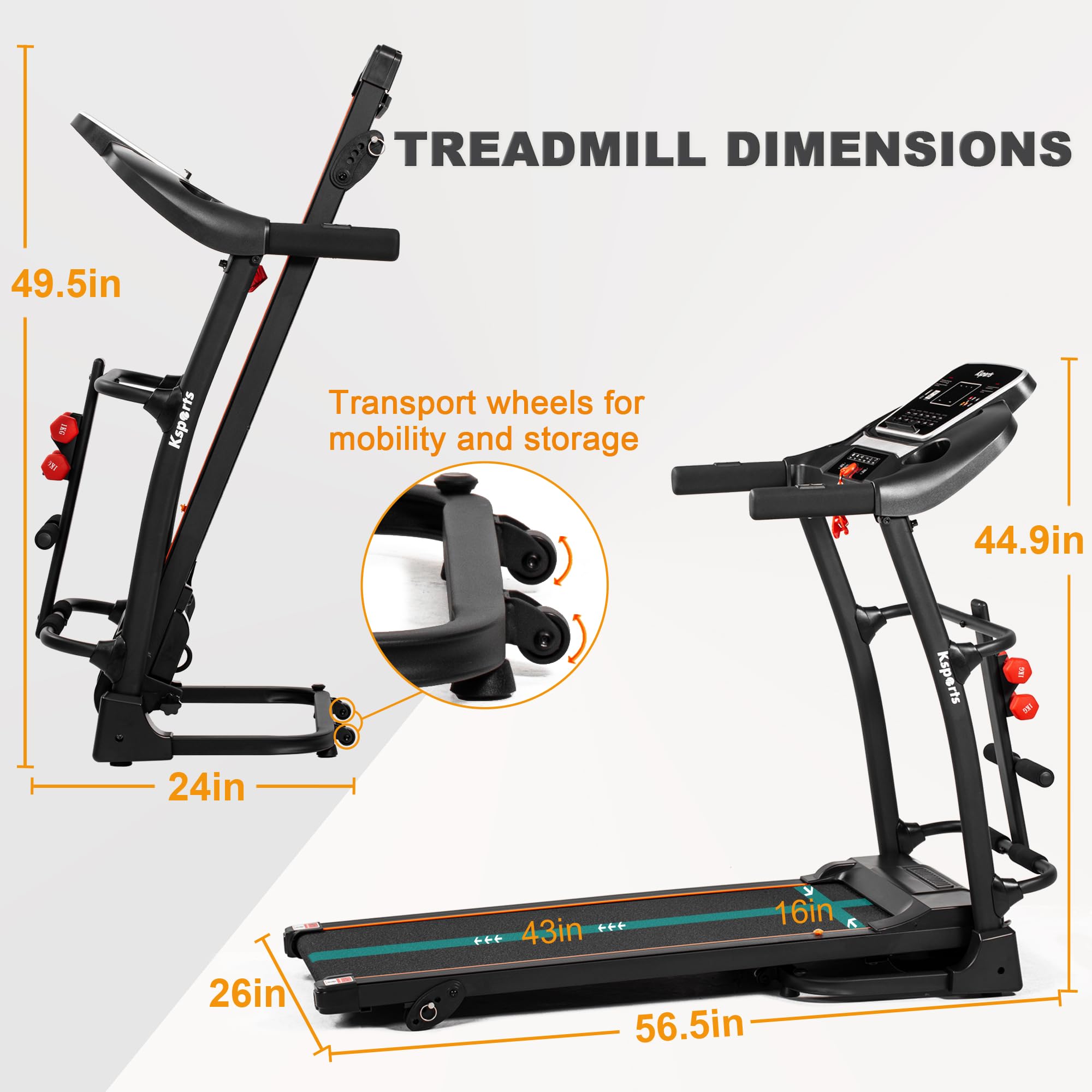 Ksports Foldable 16 Inch Portable Wide Fitness Treadmill With Bluetooth Connectivity, Lcd Progress Display, And Tracking Apps Fo