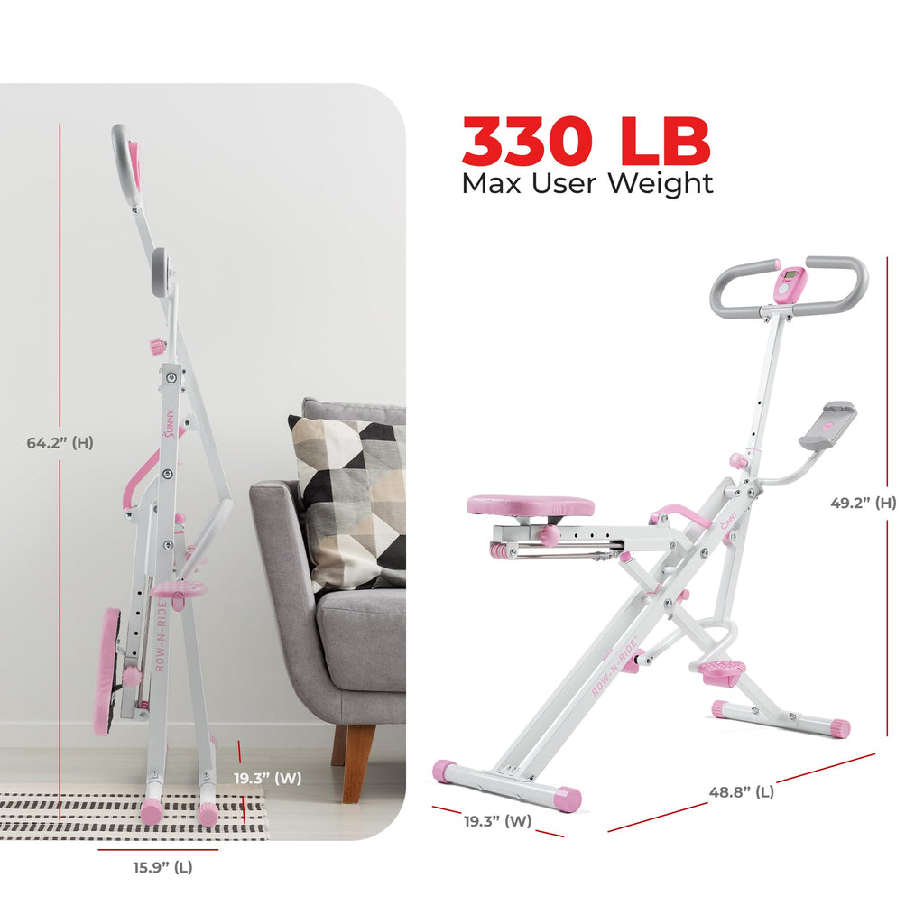 Sunny Health & Fitness Pink Row-N-Ride Plus, Squat Assist Trainer for Glutes and Full Body Workout, 330 LB Capacity, Adjustable