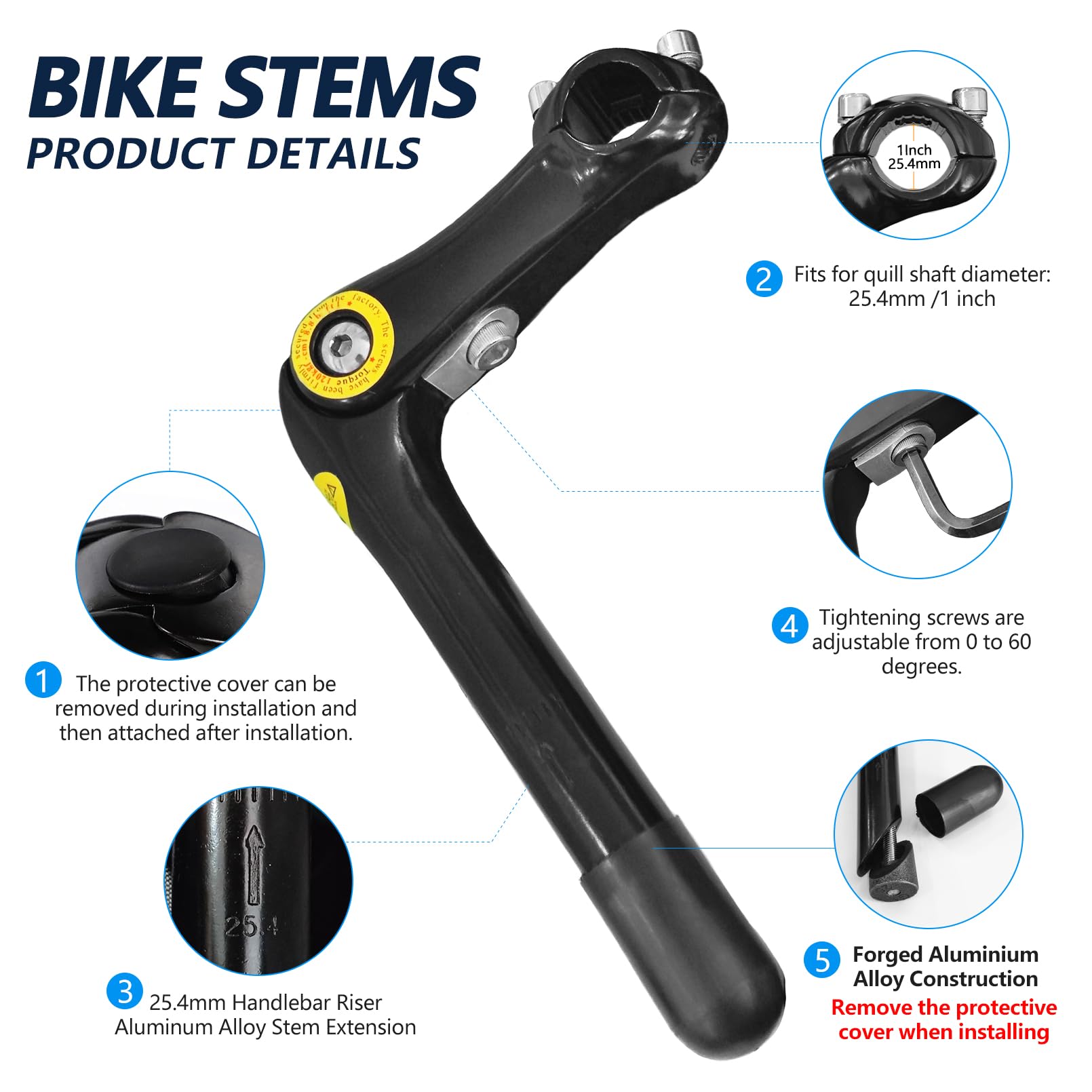 Relwears Black Quill Stem Adjustable 25.4Mm Alloy Alum 180Mm Reach 110 * 25.4 For Mountain Bike And Road Bike