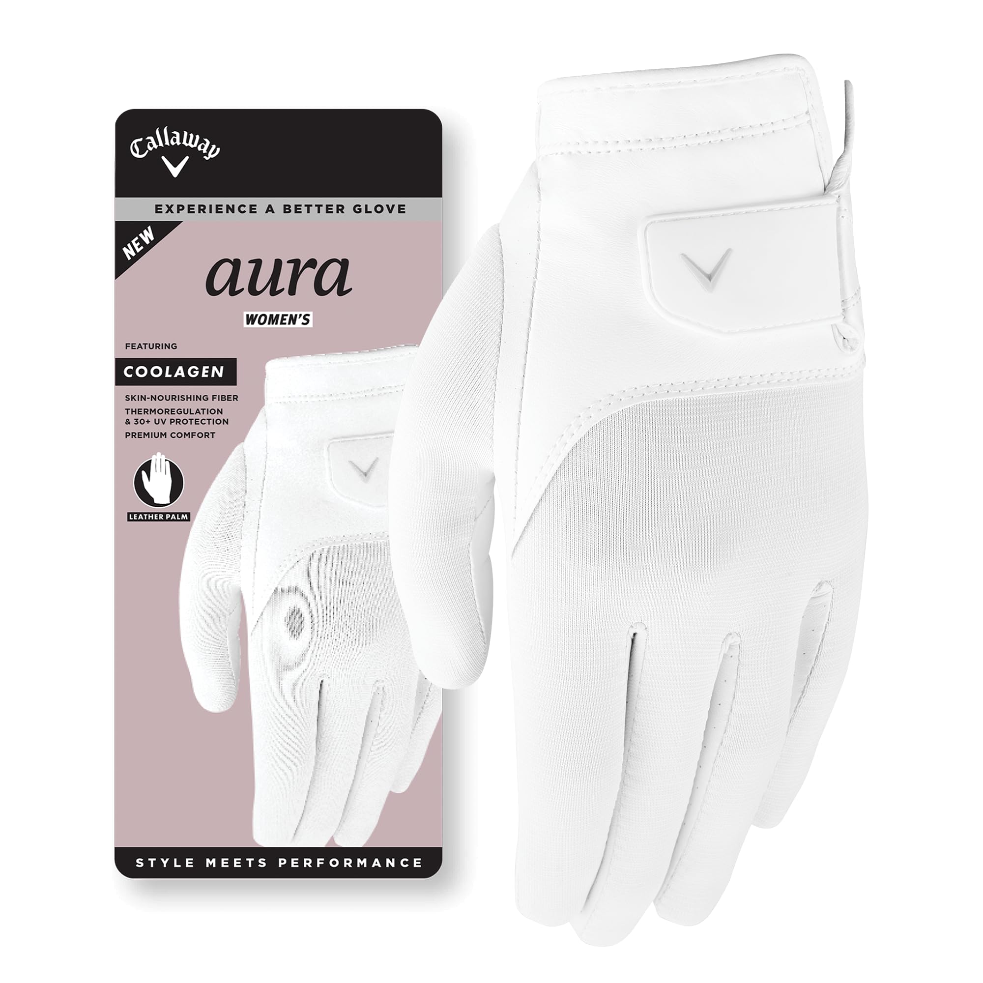 Callaway Golf Womens Aura Glove (Right,Ladies,Medium,White)