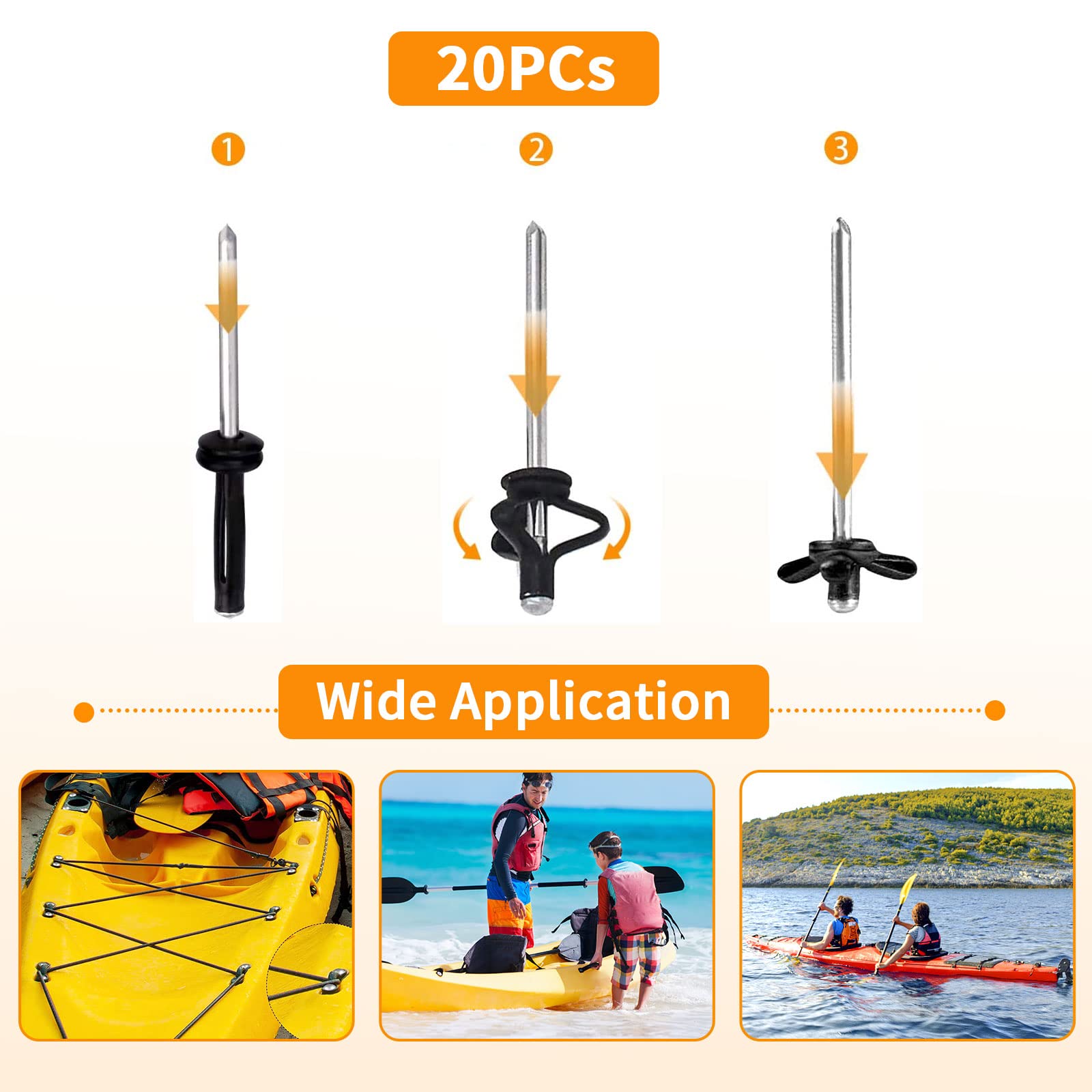Clio 10 Pcs Kayak Pad Eyes Kit With 20 Tri-Grip Rivet Kit For Kayaks