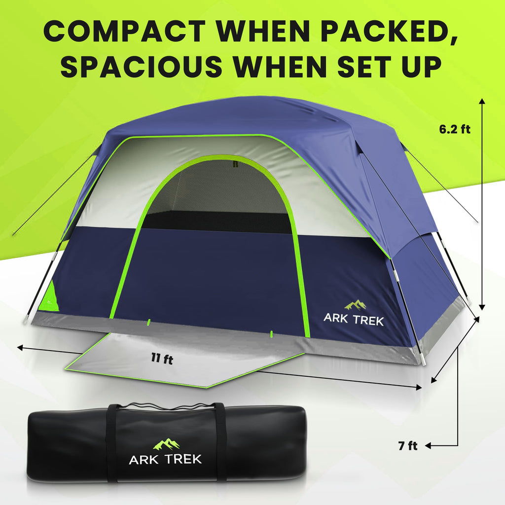 Arktrek 6 Person Tents For Camping-Robust Family Camping Tent Cabin W Ground Sheet, Rainfly Cover, Powerport-Comfy Large Quick,