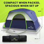 Arktrek 6 Person Tents For Camping-Robust Family Camping Tent Cabin W Ground Sheet, Rainfly Cover, Powerport-Comfy Large Quick,