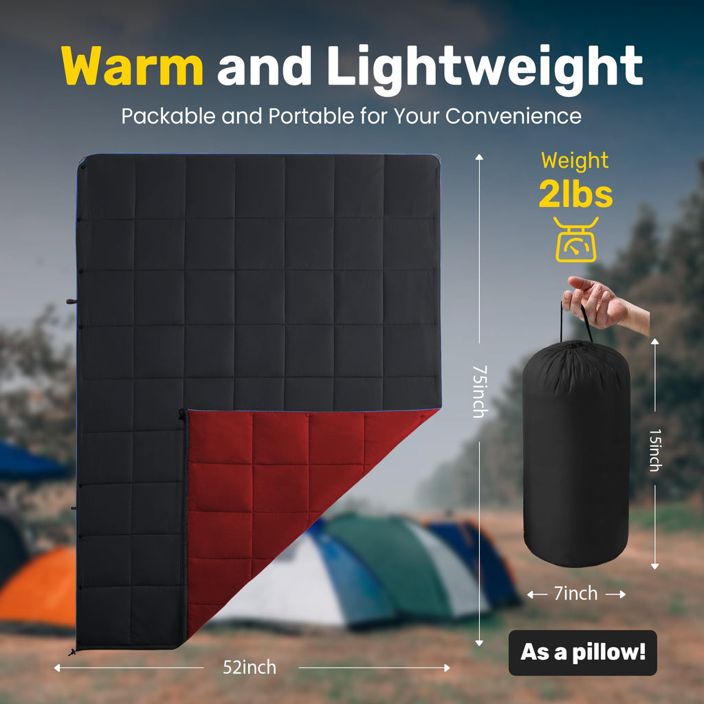 Unikome Outdoor Packable Camping Blanket, Lightweight Travel Blanket For Camping, Dual-Sides Puffy Down Alternative Camping Blan