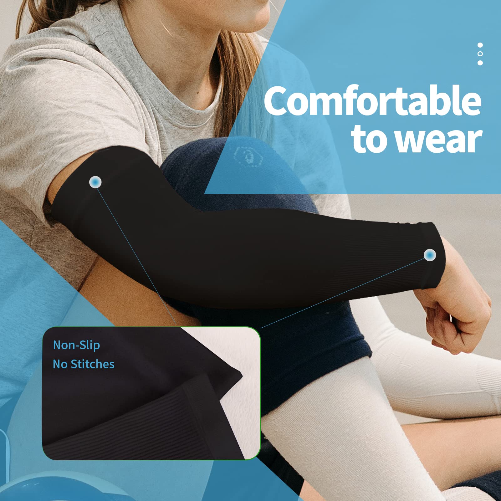 Yeslife Blue Upf 50 Cooling Sports Arm Sleeve For Women, Men & Kid, Uv Sun Protection Arm Sleeves For Men & Women - Tattoo Cover
