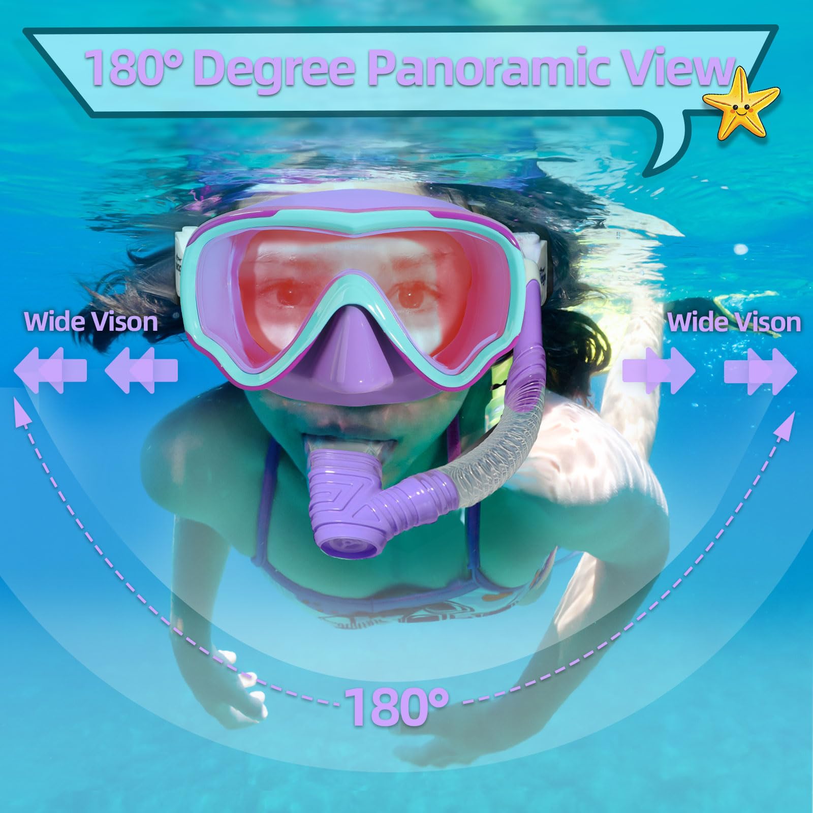 Seago Kids Swim Goggles for Kids 6-14 8-12 8-14 4-7, Swimming Goggles for Girls Boys Youth Anti-Fog 180 Clear Wide Vision No Lea