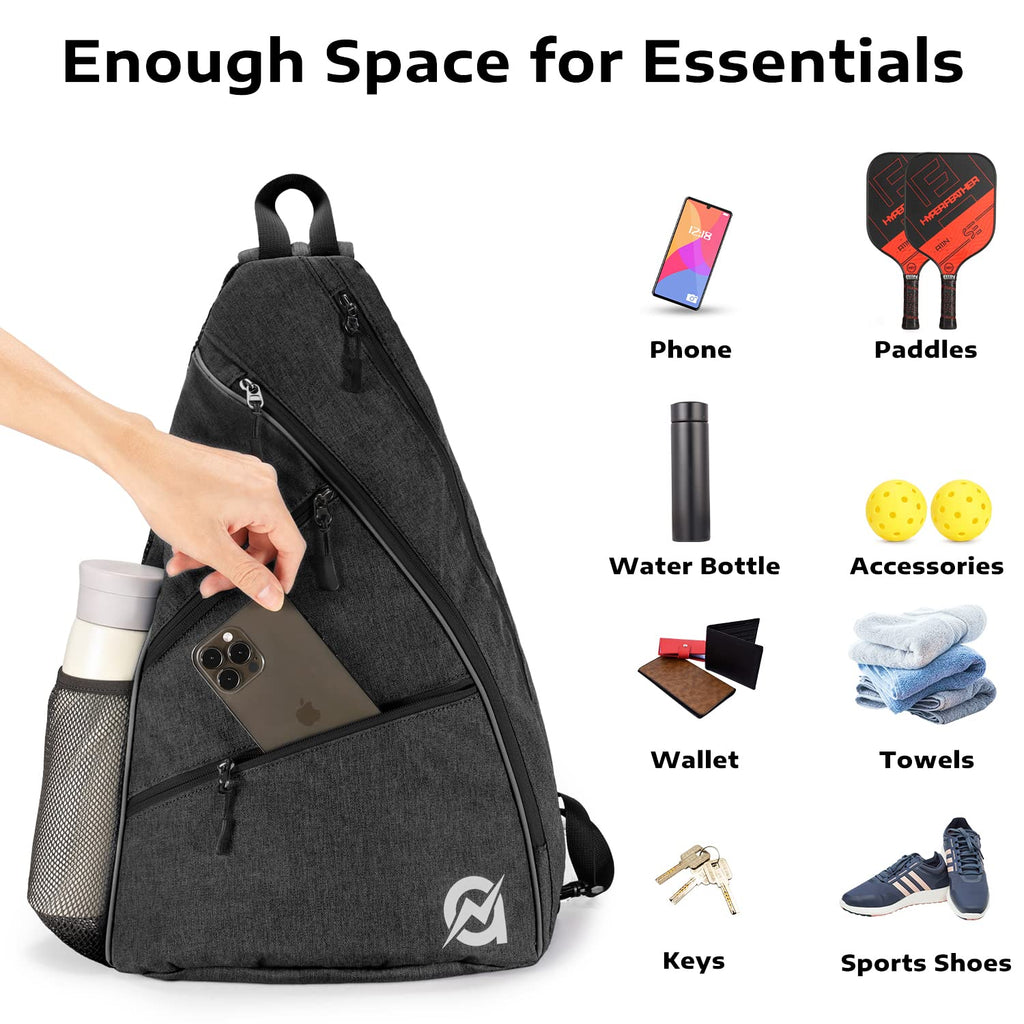 A11N Pickleball Bag, Reversible Crossbody Sling Bag/Backpack For Women Men, Black