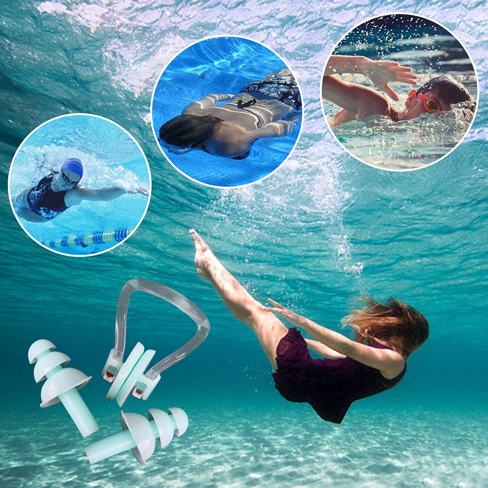Upins 14 Sets Silicone Nose Clips Waterproof Swimming Nose Plugs Earplugs For Adults Kids, Ear Nose Protector