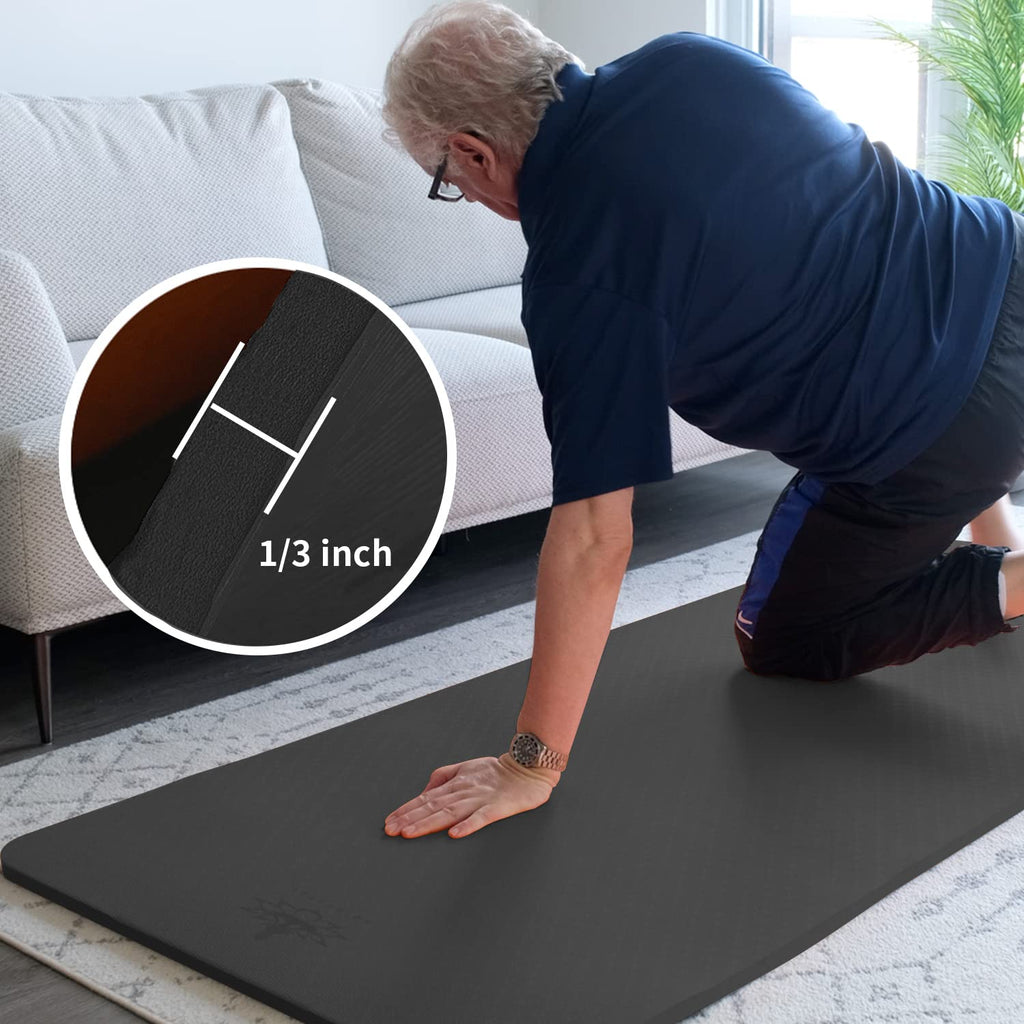 Hatha Yoga Thick Tpe Yoga Mat 72''X 27''X1/3 Inch Non Slip Eco Friendly Exercise Mat For Yoga Pilates & Floor Workouts (Black)