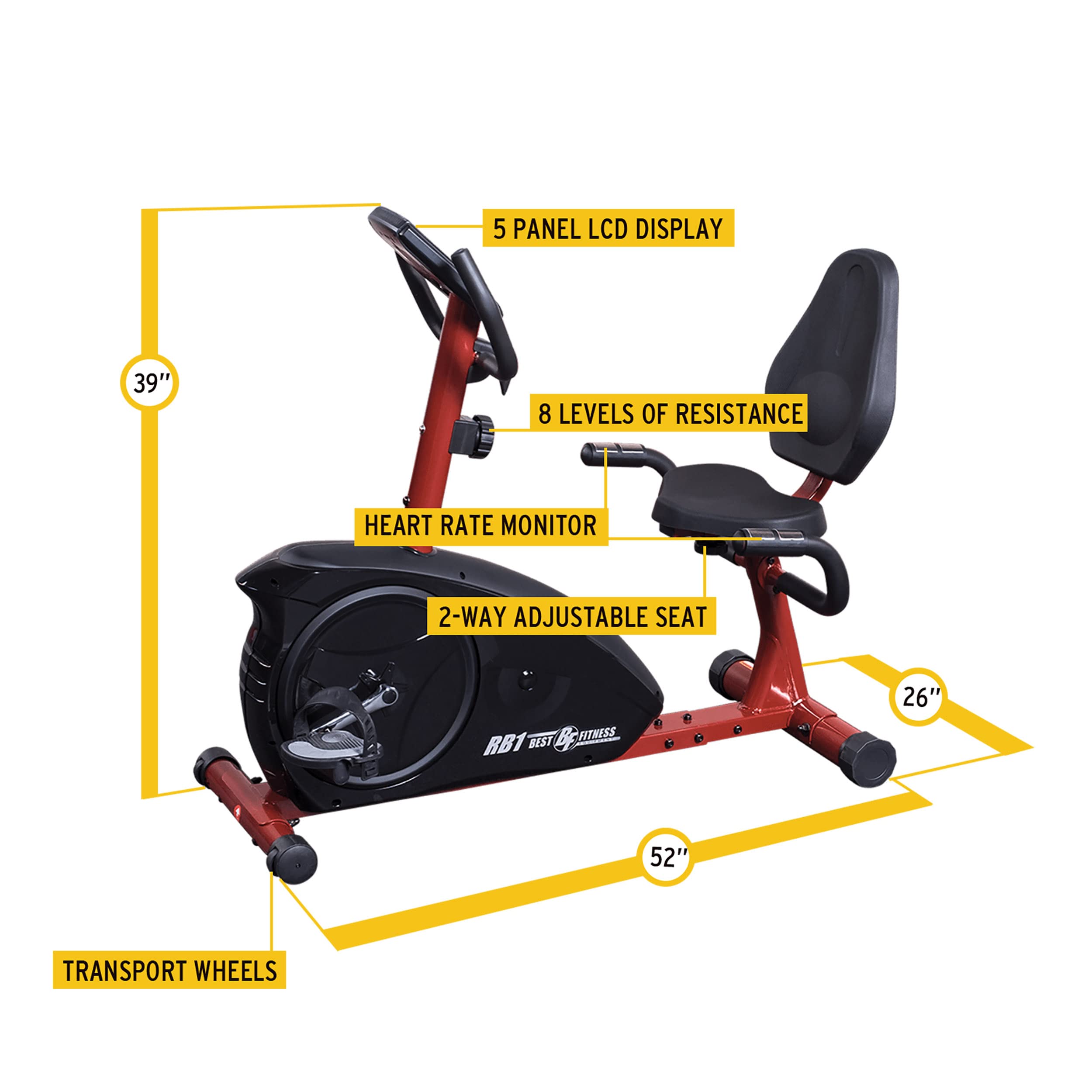 Body-Solid Best Fitness (Bfrb1R) Recumbent Exercise Bike For Home - Indoor Workout Stationary Bike With Lcd Display & Adjustable