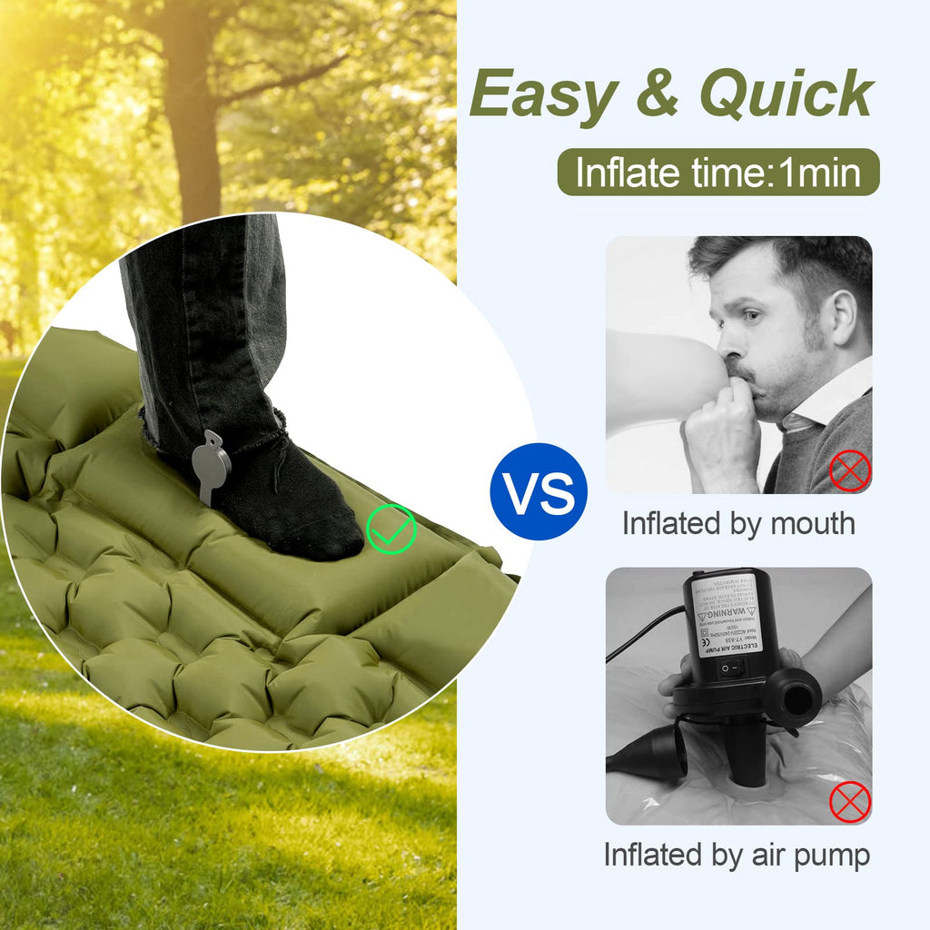 Night Cat Inflatable Double Sleeping Pad Mat Bed With Foot Pump And Double Pillow For Camping Backpacking Hiking Ultra-Light Com