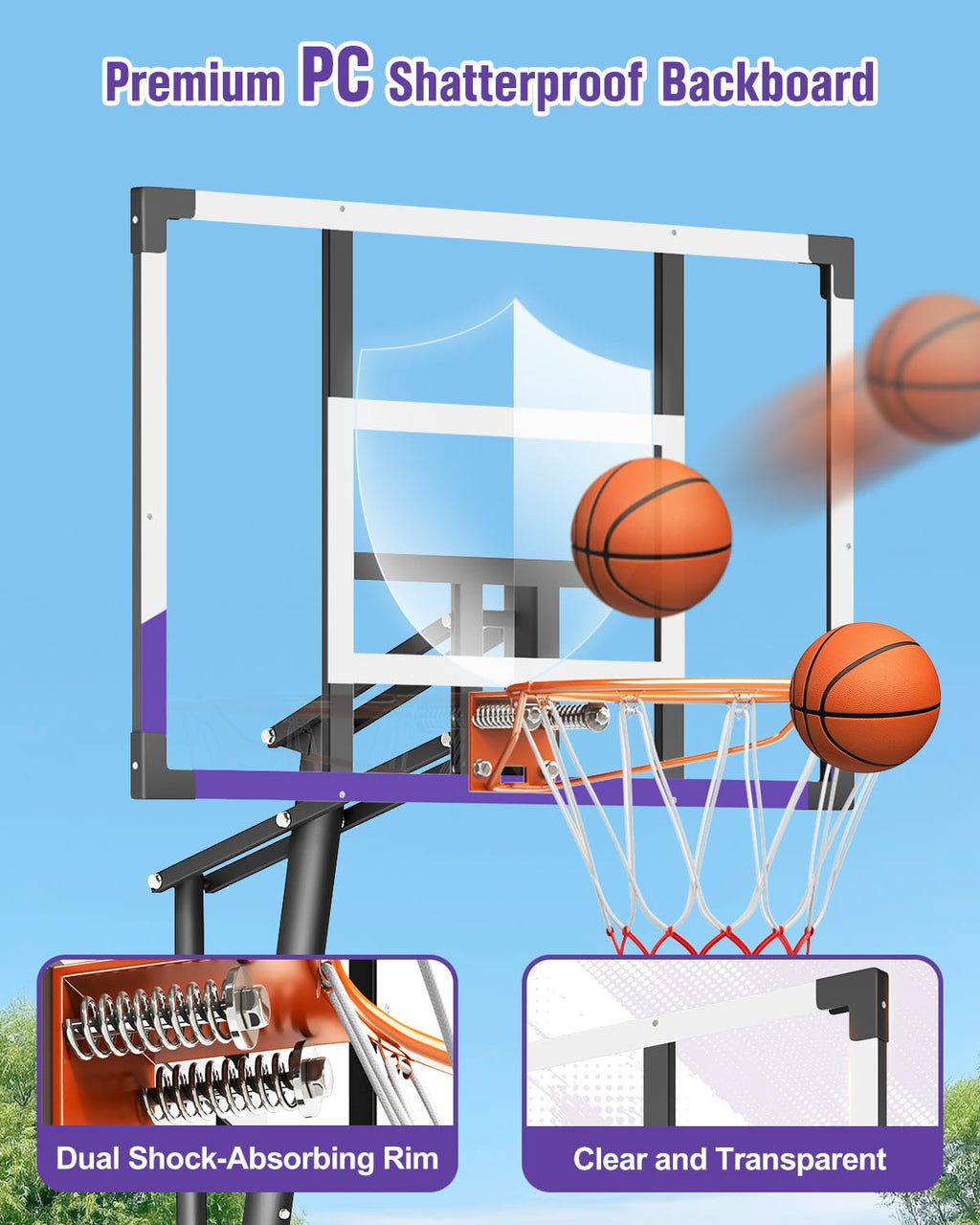 Tonbux Basketball Hoop 10Ft Adjustable Easily, Basketball Goal System For Kids Teens Youth Adults, Portable Hoops & Goals Outdoo