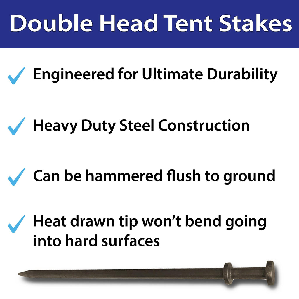 Moose Supply Double Head Tent Stakes - Heavy Duty Steel Tent Stakes, Versatile Ground Spikes To Anchor Commercial Inflatables, P