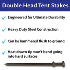 Moose Supply Double Head Tent Stakes - Heavy Duty Steel Tent Stakes, Versatile Ground Spikes To Anchor Commercial Inflatables, P
