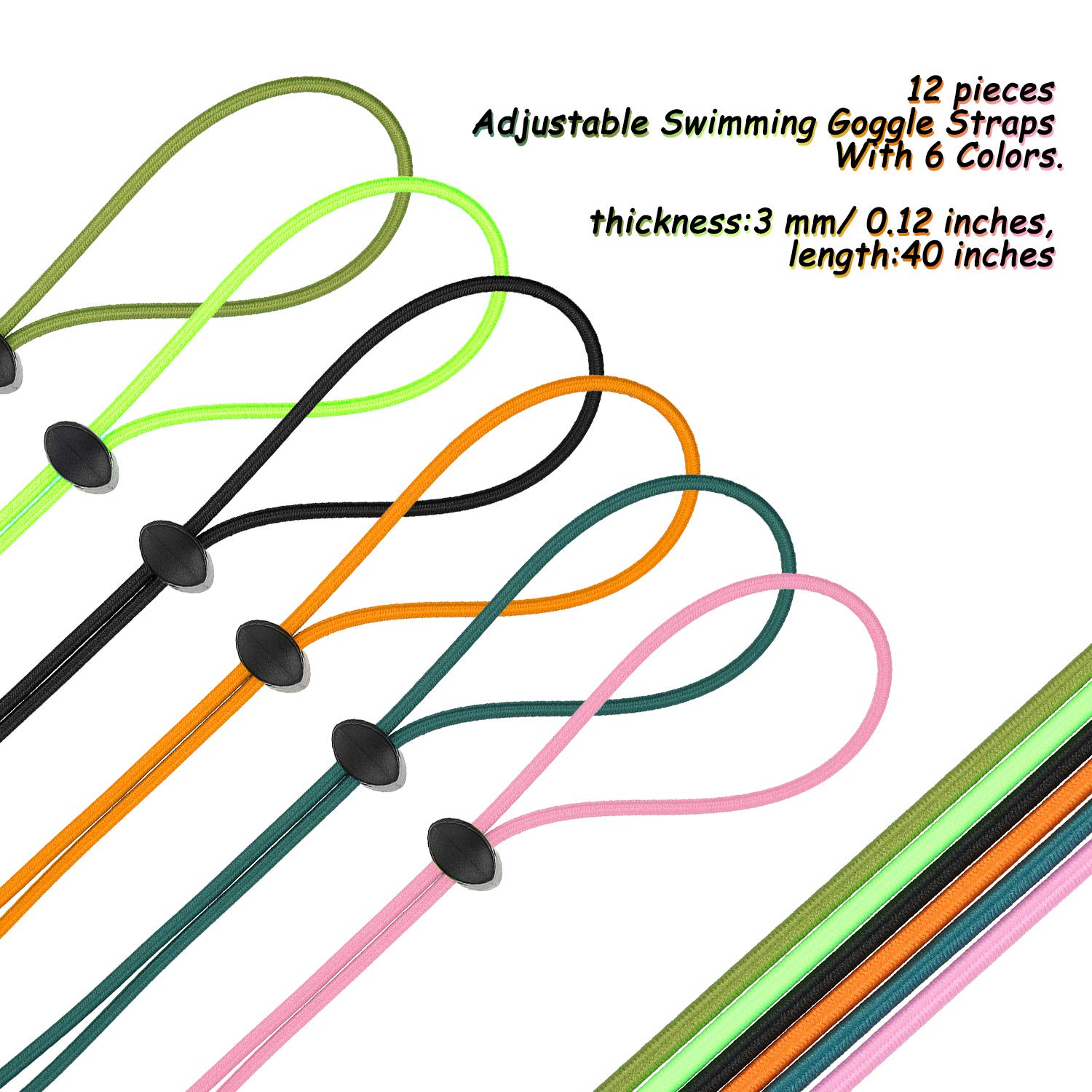 Frienda 12 Sets Bungee Cord Strap Kit, Includes Adjustable Replacement Swimming Goggle Strap Goggle Bungee Strap With Cord Lock