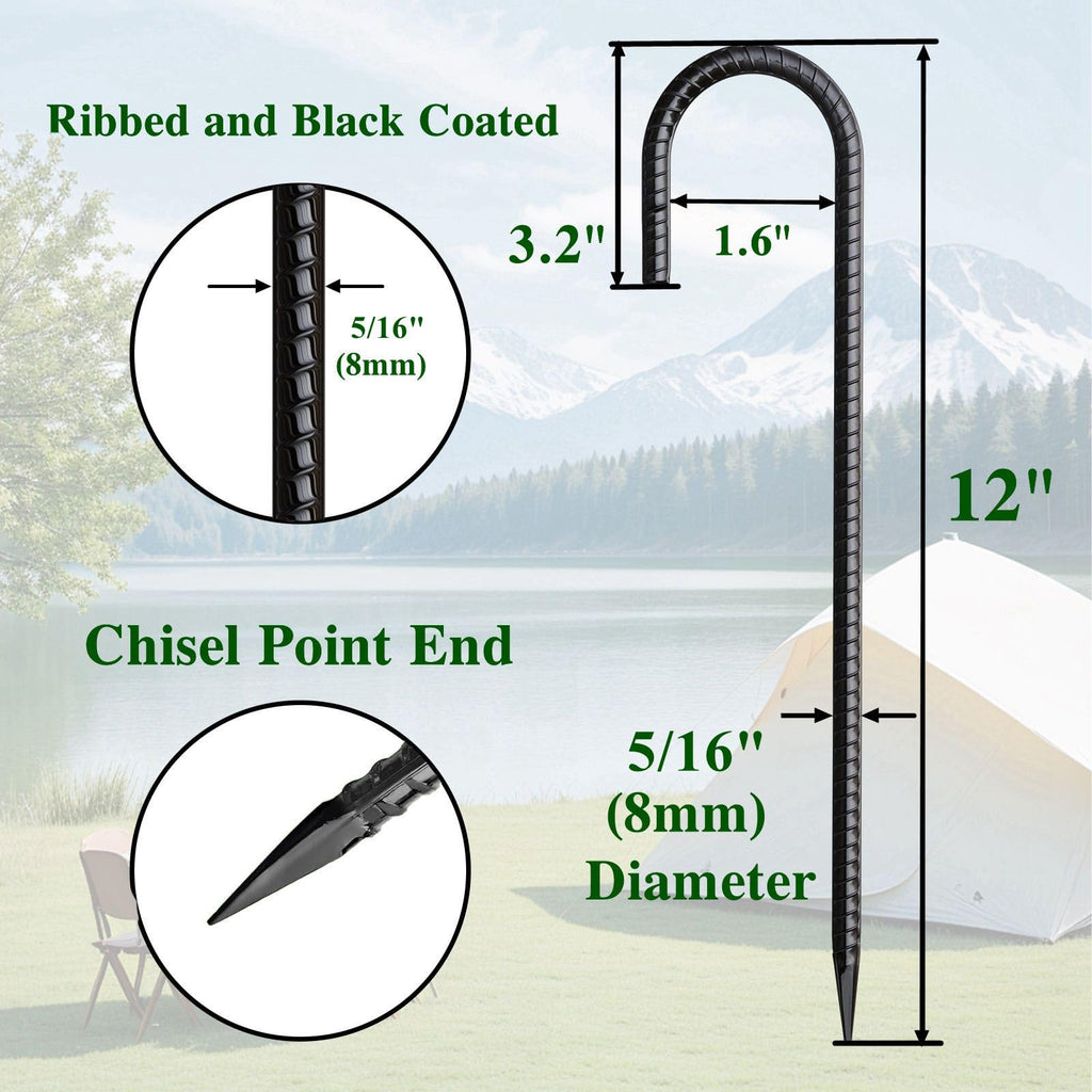 Mswy Rebar Stakes 12 Inch J Hook Ground Stakes Heavy Duty 30 Pack Chain Link Fence Stakes Galvanized Anchors Metal Tent Stakes F