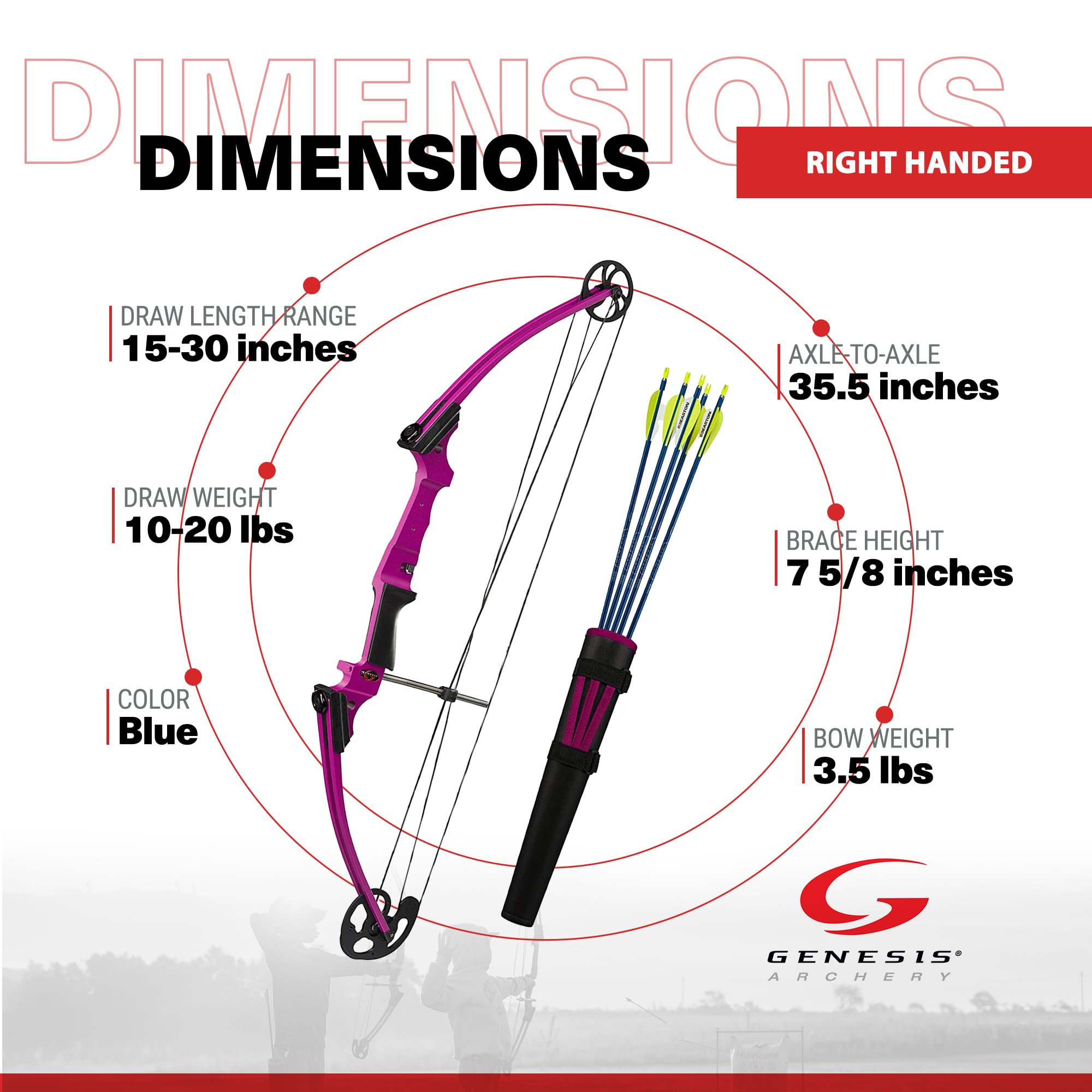 Genesis Original Lightweight Archery Compound Bow And Arrow Set, Draw Hand - Right, Purple