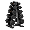 Cap Barbell 150 Lb Coated Hex Dumbbell With Copper Handle Weight Set And Vertical Rack