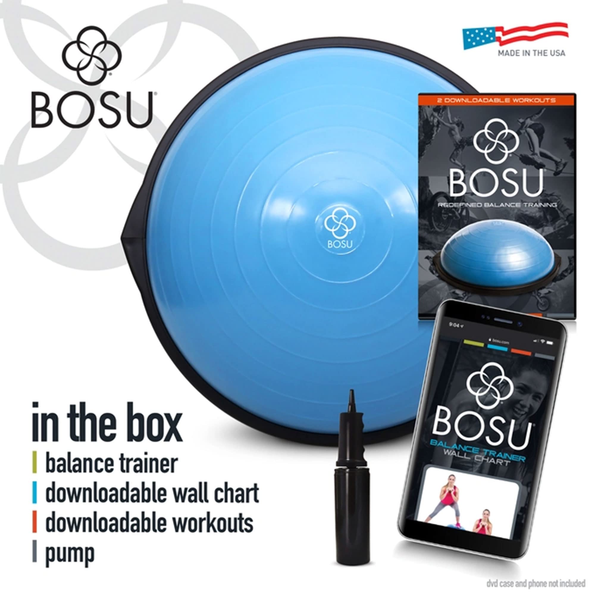 Bosu Multi Functional Original Home Gym 26 Inch Full Body Balance Strength Trainer Ball Equipment With Guided Workouts And Pump,