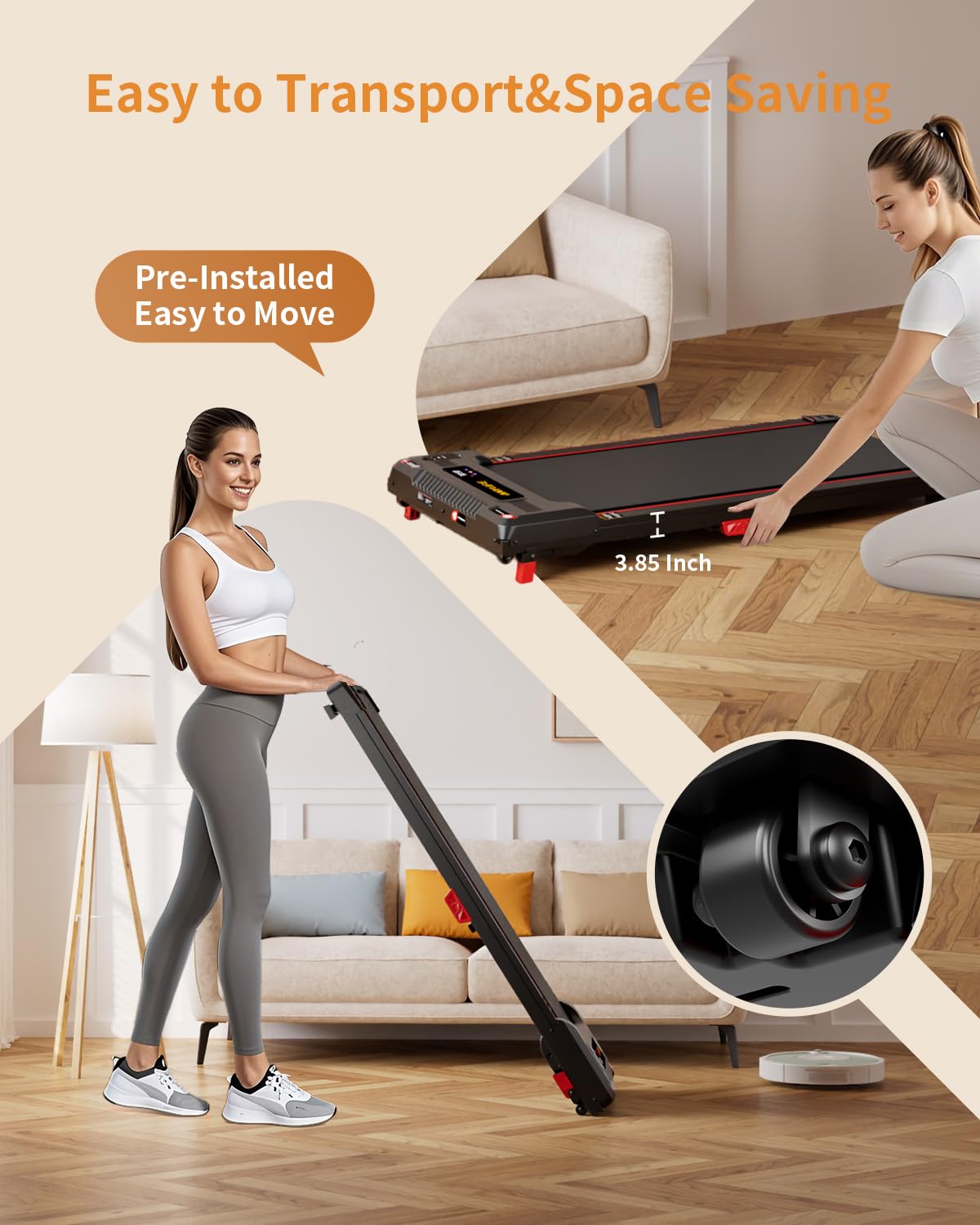 Anylife Treadmill Incline Walking Pads Under Desk 330Lb Capacity, 2.5Hp Portable Small Running Pad With Led Display For Home, Co