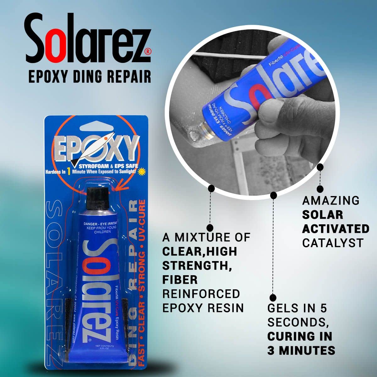 Solarez Uv Cure Epoxy Ding Repair Resin - Sup Paddle-Board & Surfboard Repair (1 Oz) Cures In 2-3 Mins! Non Yellowing, Eco-Frien