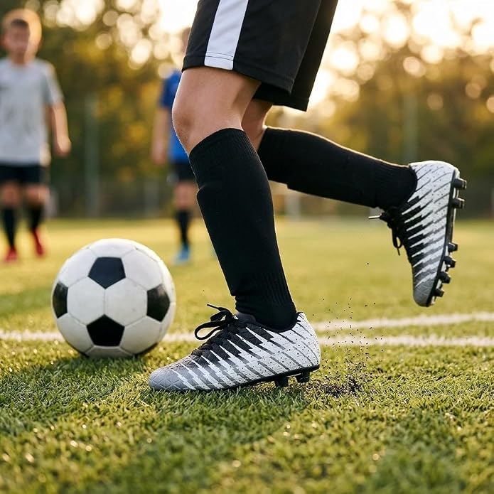 Vizari Bolt Youth Firm Ground Soccer Shoes - White/Black/Silver