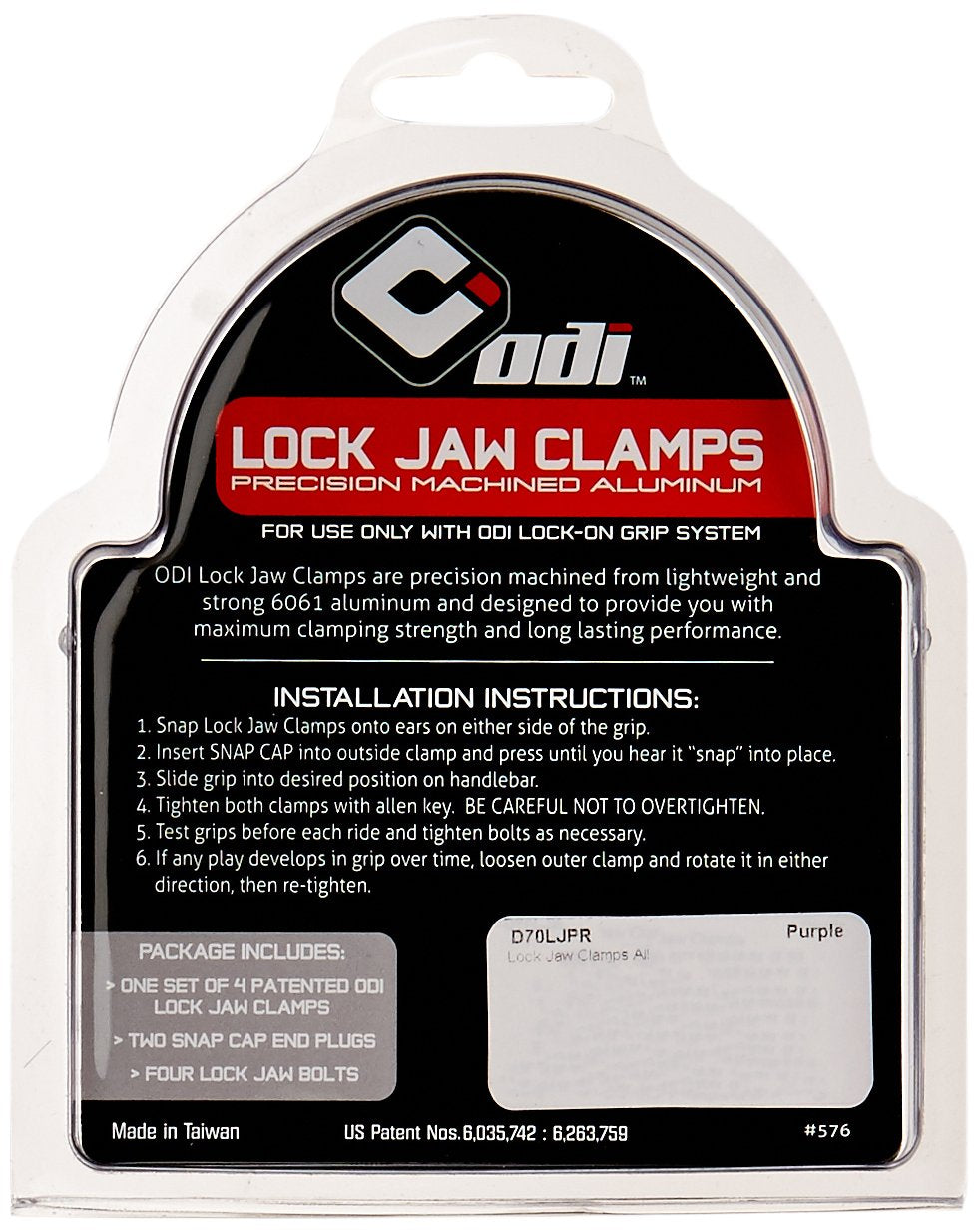 Odi Lock Jaw Bicycle Grip Lock-On Clamps With Caps (Purple)