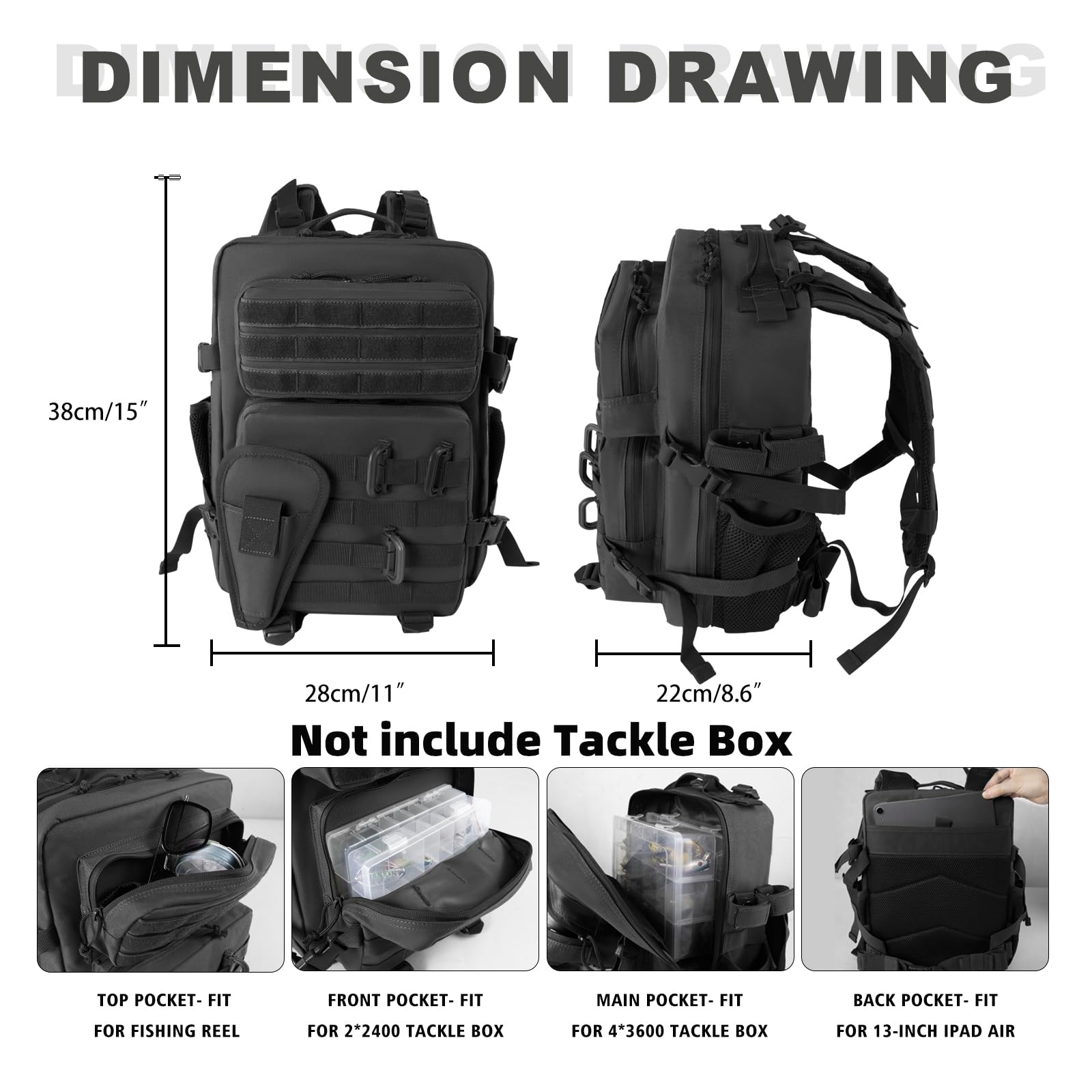 Rogjuk Small Tactical Fishing Tackle Backpack With Removable Plier Holder & Rod Holders Storage Fishing Gear And Equipment Tackl