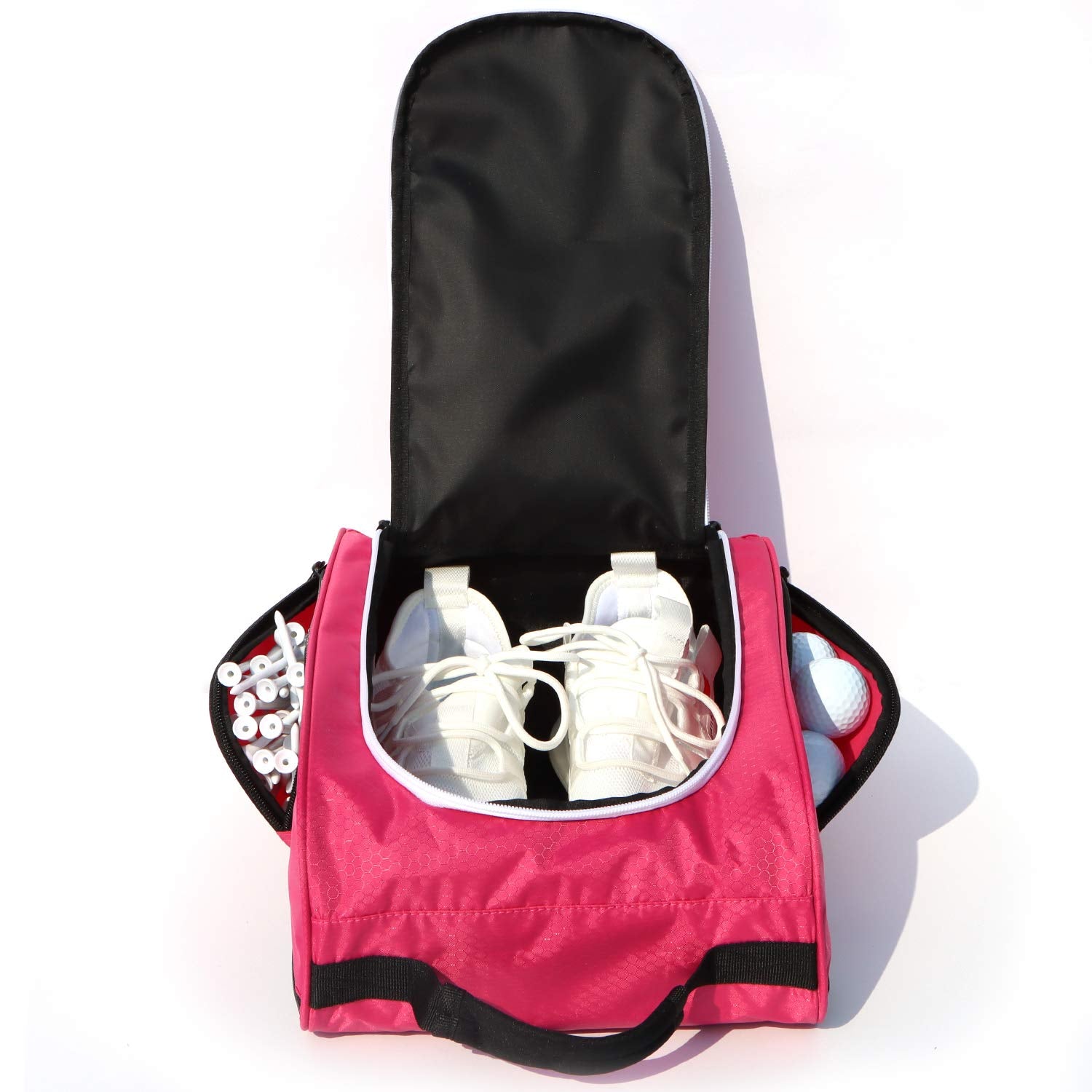 golf Shoe Bag for Women,Zippered golf Shoe carrier Bag with Ventilation and 3 External Pockets for golf Balls, golf glove, Tees 