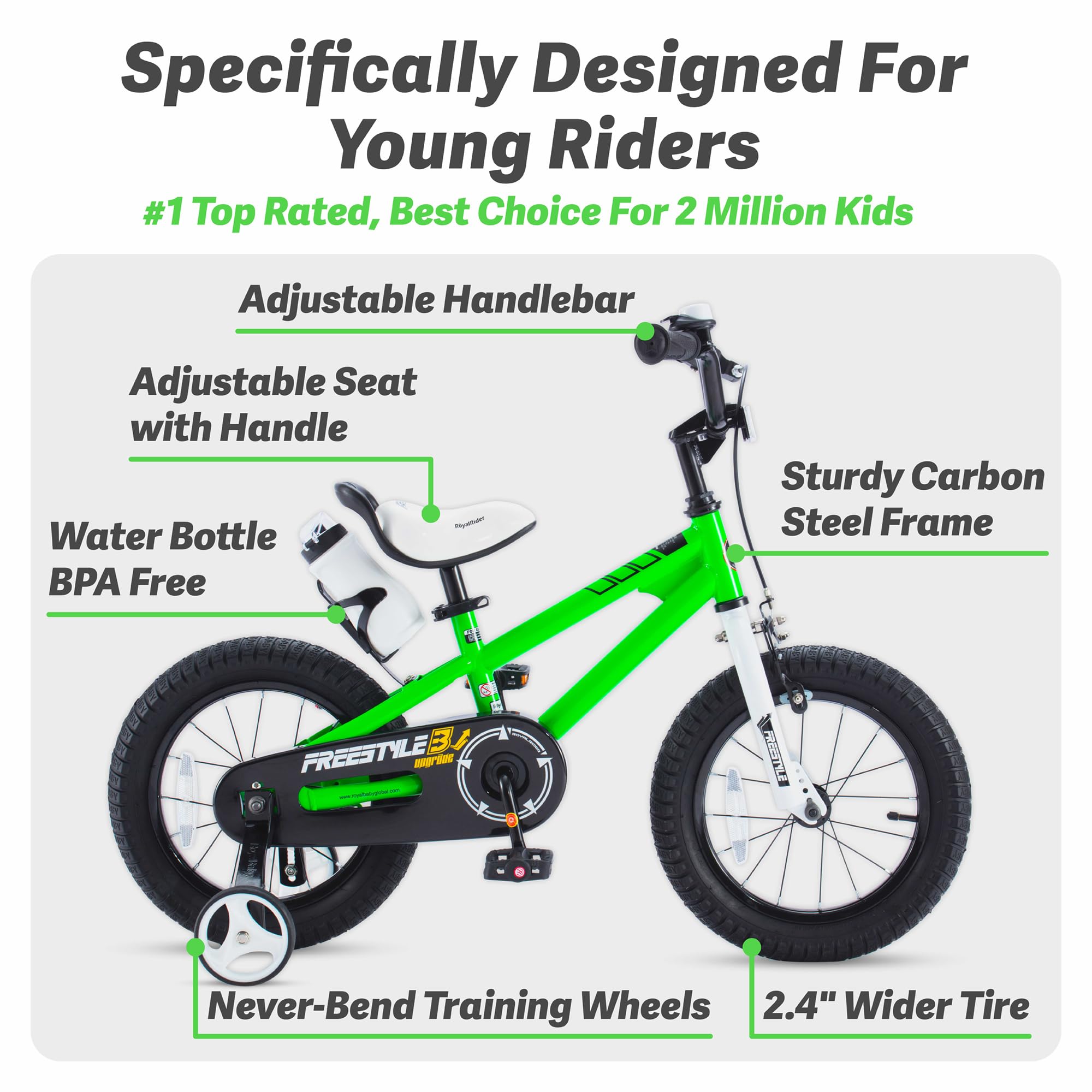 Royalbaby Freestyle Toddlers Kids Bike 12 Inch Childrens Learning Bicycle With Training Wheels Boys Girls Beginners Ages 3-4 Yea