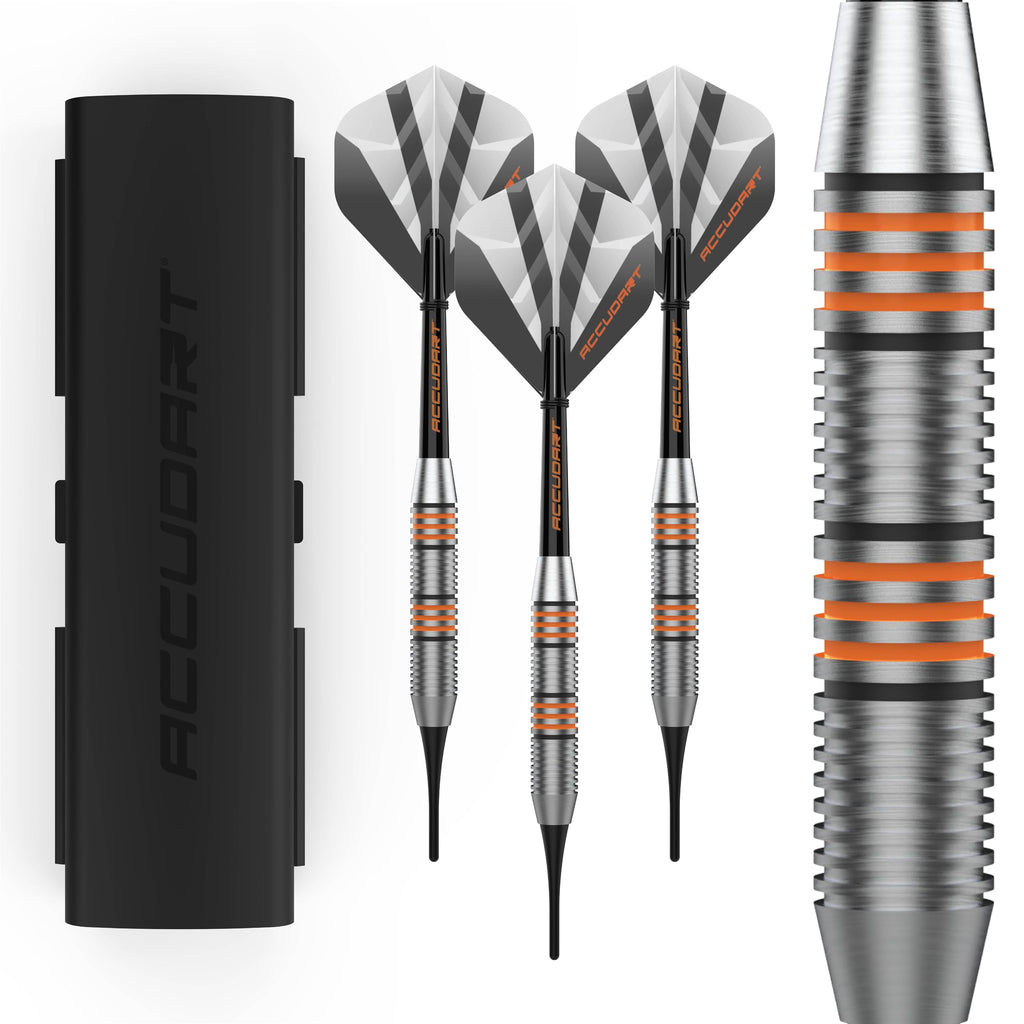 Accudart Soft Tip Dart Set 2.0 - Stainless Steel Finish Barrel - Radial Grooves - Polycarbonate Shafts - Standard Shape Flights 