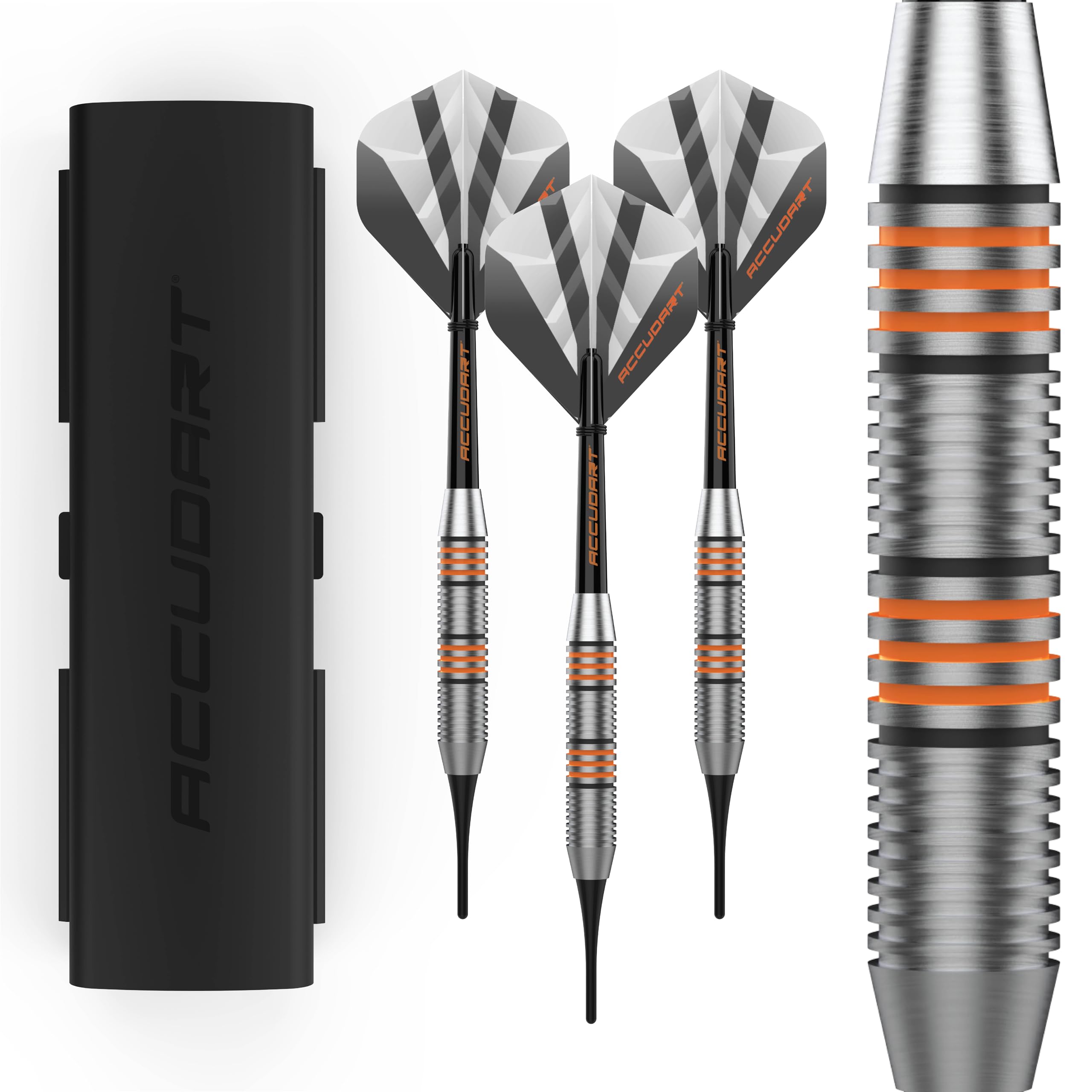 Accudart Soft Tip Dart Set 2.0 - Stainless Steel Finish Barrel - Radial Grooves - Polycarbonate Shafts - Standard Shape Flights 