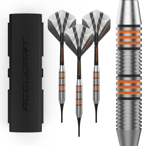 Accudart Soft Tip Dart Set 2.0 - Stainless Steel Finish Barrel - Radial Grooves - Polycarbonate Shafts - Standard Shape Flights 