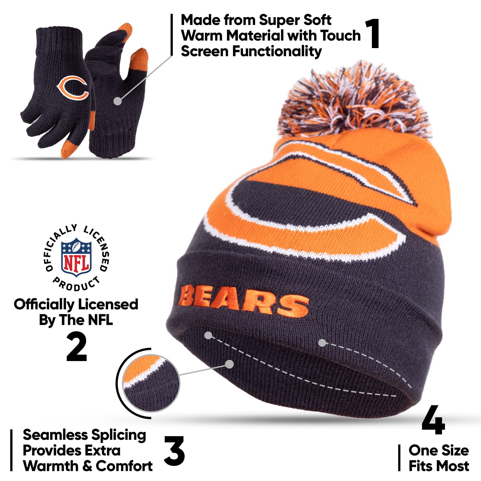 Ultra Game Standard Core Fan Hat Gloves Set, Team Color 2, One Size
