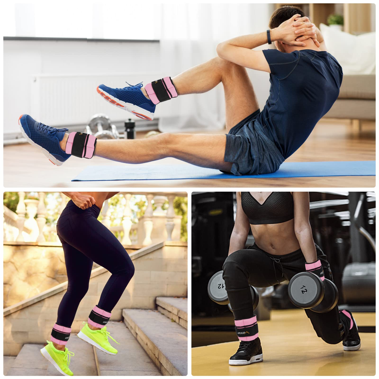 Apexup Adjustable Ankle Weights For Women And Men, Modularized Leg Weight Straps For Yoga, Walking, Running, Aerobics, Gym (2-10