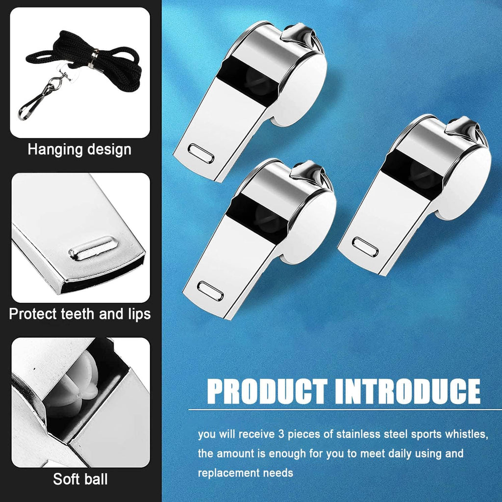 Tiankohelan 3 Pcs Whistle,Stainless Steel Sports Whistle With Lanyard For Directing Traffic Outdoor Adventure Sports Pet Trainin