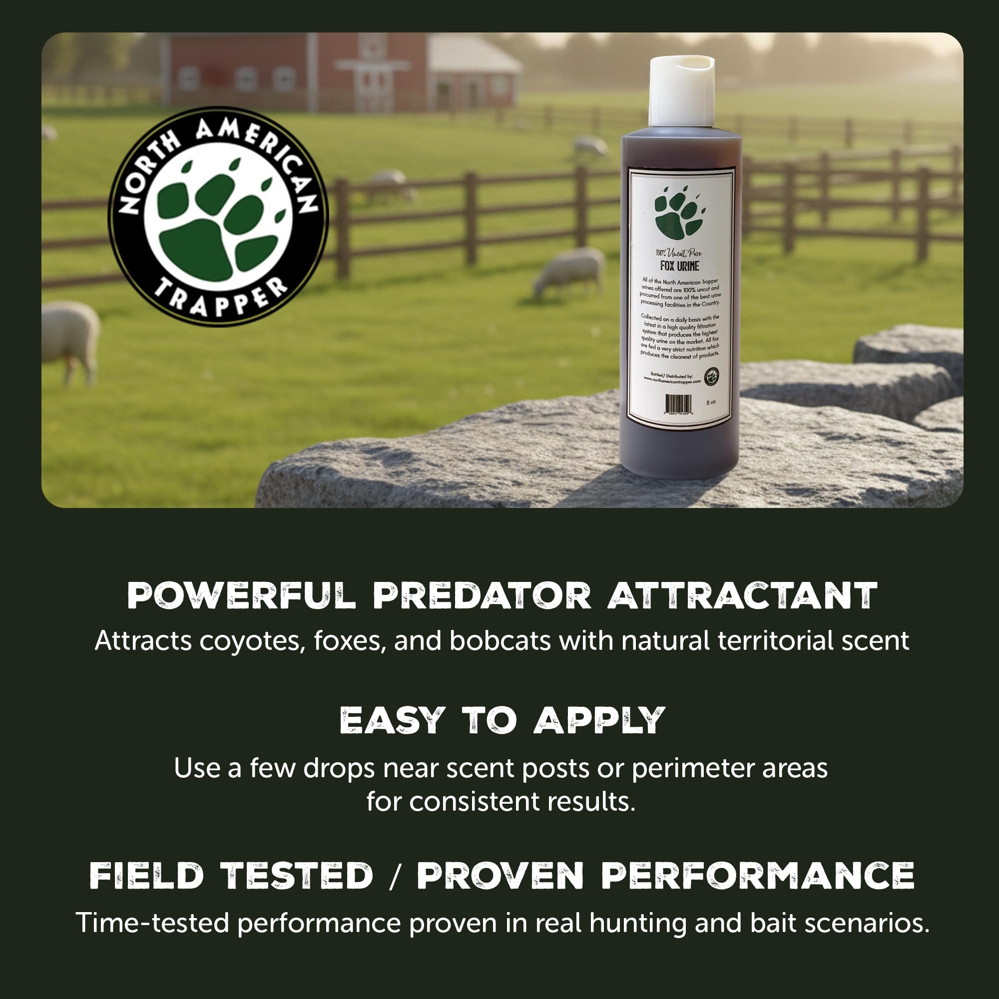 North American Trapper 100% Pure Fox Urine - Long-Lasting Scent Attractant for Fox, Bobcat & Coyote Trapping - Natural Predator