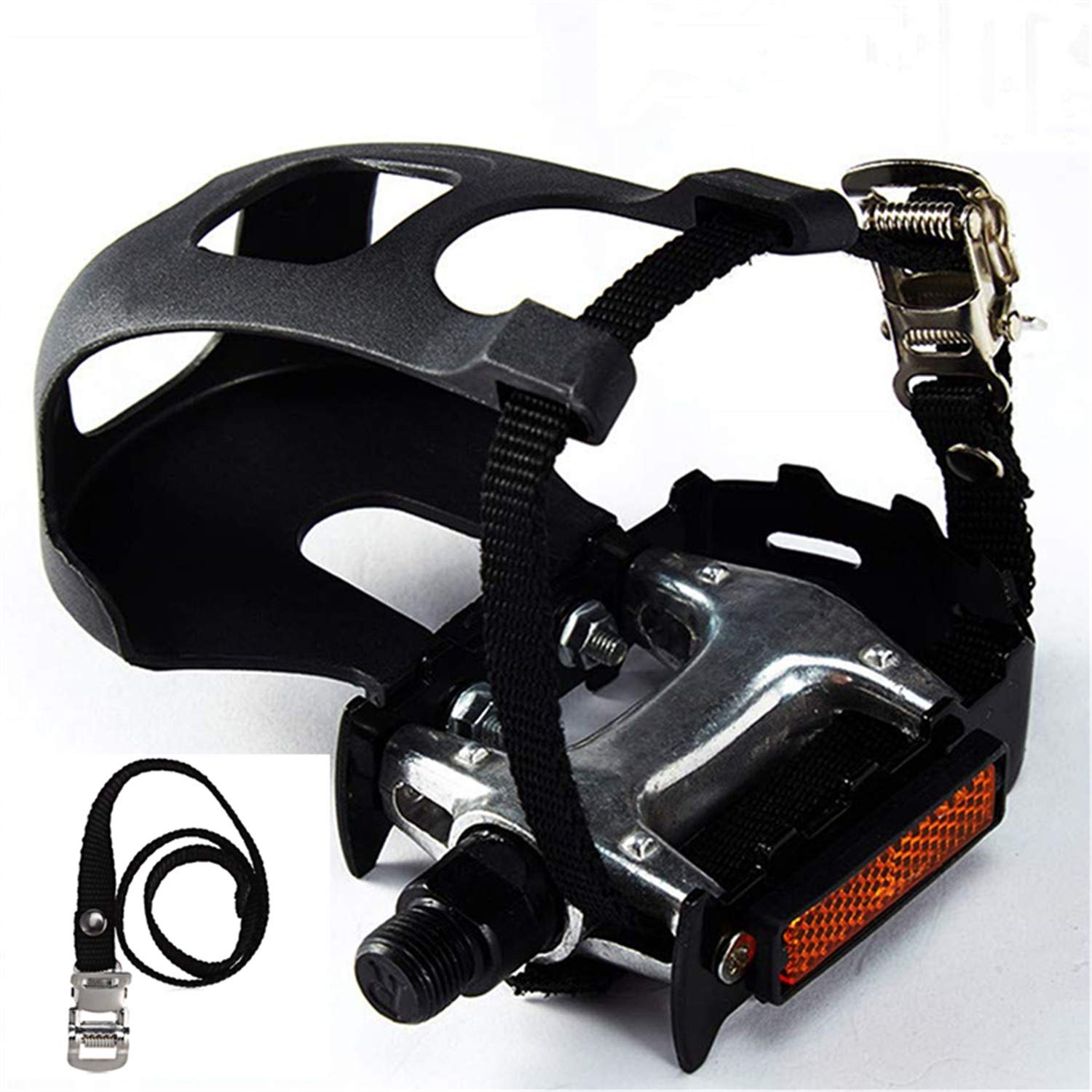 Ybeki Bike Pedals With Toe Clip And Straps, For Exercise Bike, Spin Bike And Outdoor Bicycles, 9/16-Inch Spindle Resin/Alloy Bic