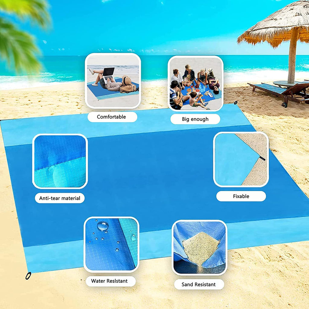Beach Blanket, Beach Mat Sand Free Waterproof 79'' X 83'' Suitable For 4-7 Adults, Waterproof Lightweight Picnic Blankets For Tr