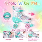 Kids Roller Skates For Girls Boys - Teal For Little Kids Age 4 5 6 7- Adjustable All Light Up Wheels Indoor Outdoor Sports Birth