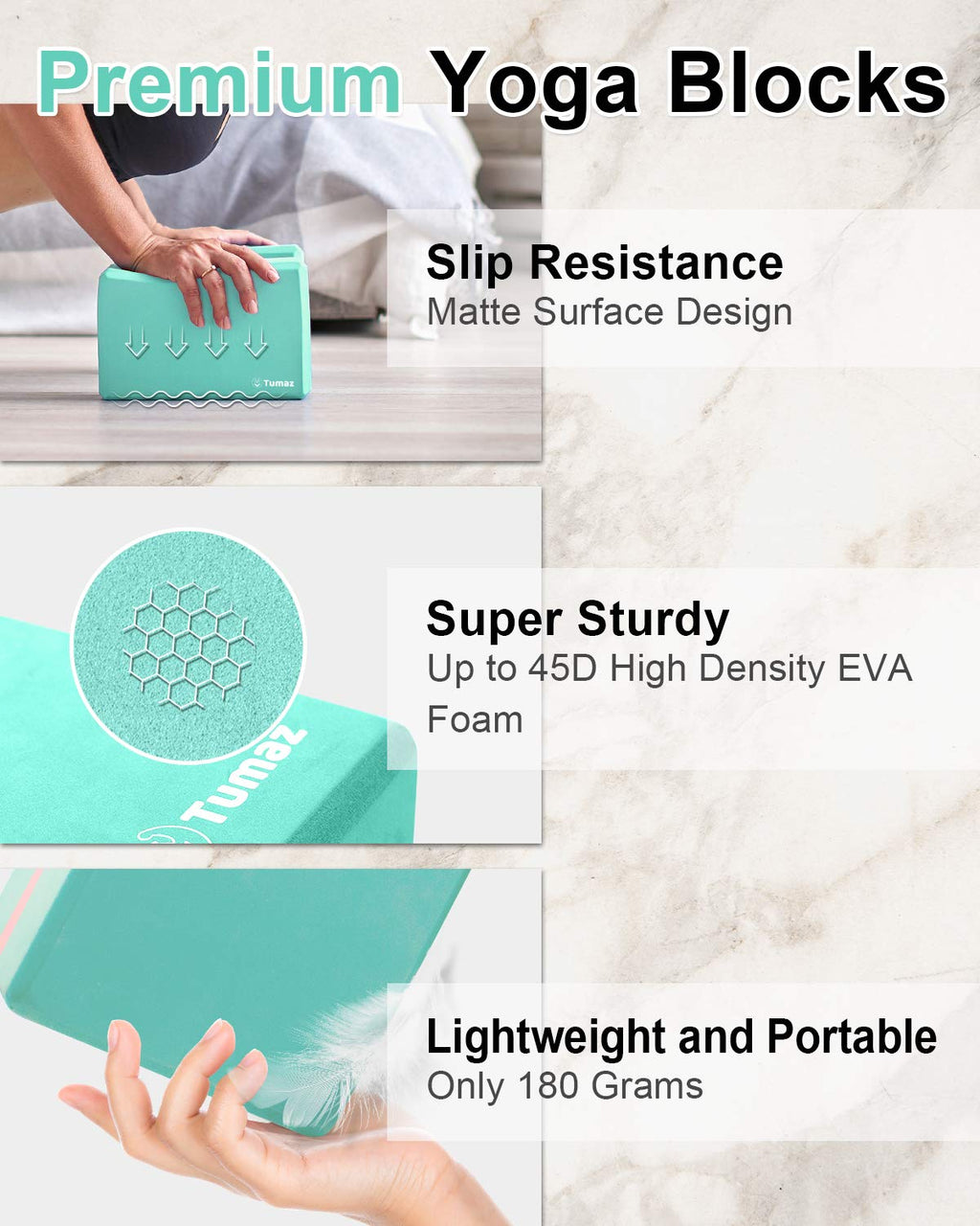 Tumaz Yoga Blocks 2 Pack With Strap Set, High Density/Lightweight Eva Foam Yoga Blocks Or Non-Slip Solid Natural Cork Yoga Block