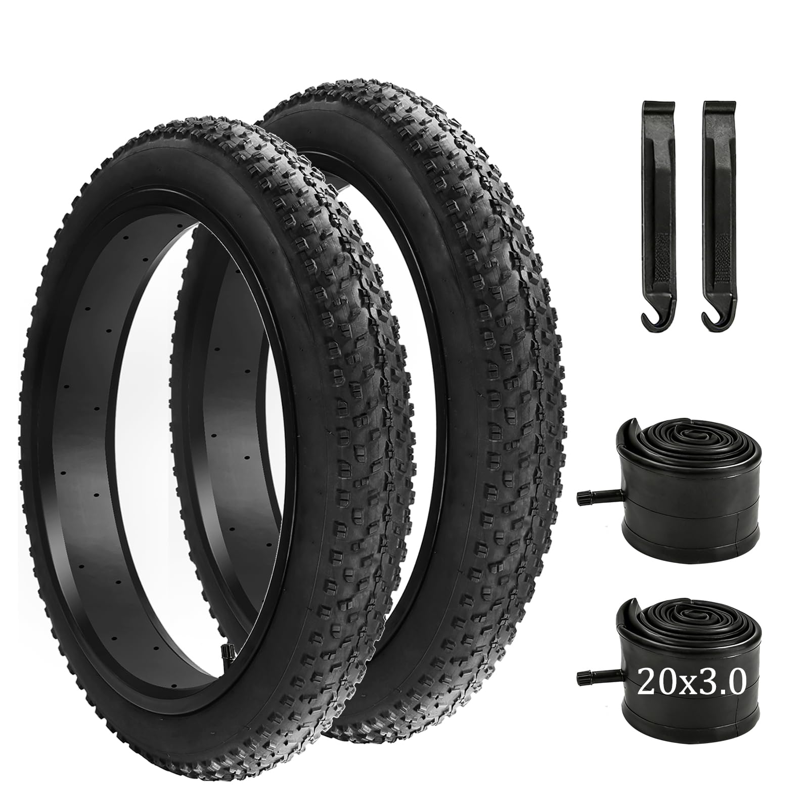 2 Pack 20 x 3.0 Fat Bike Tires and Tubes, Folding 20 Inch Fat Tire Set 76-406 with Tire Levers, 20x3.0 Ebike Replacement Tires f